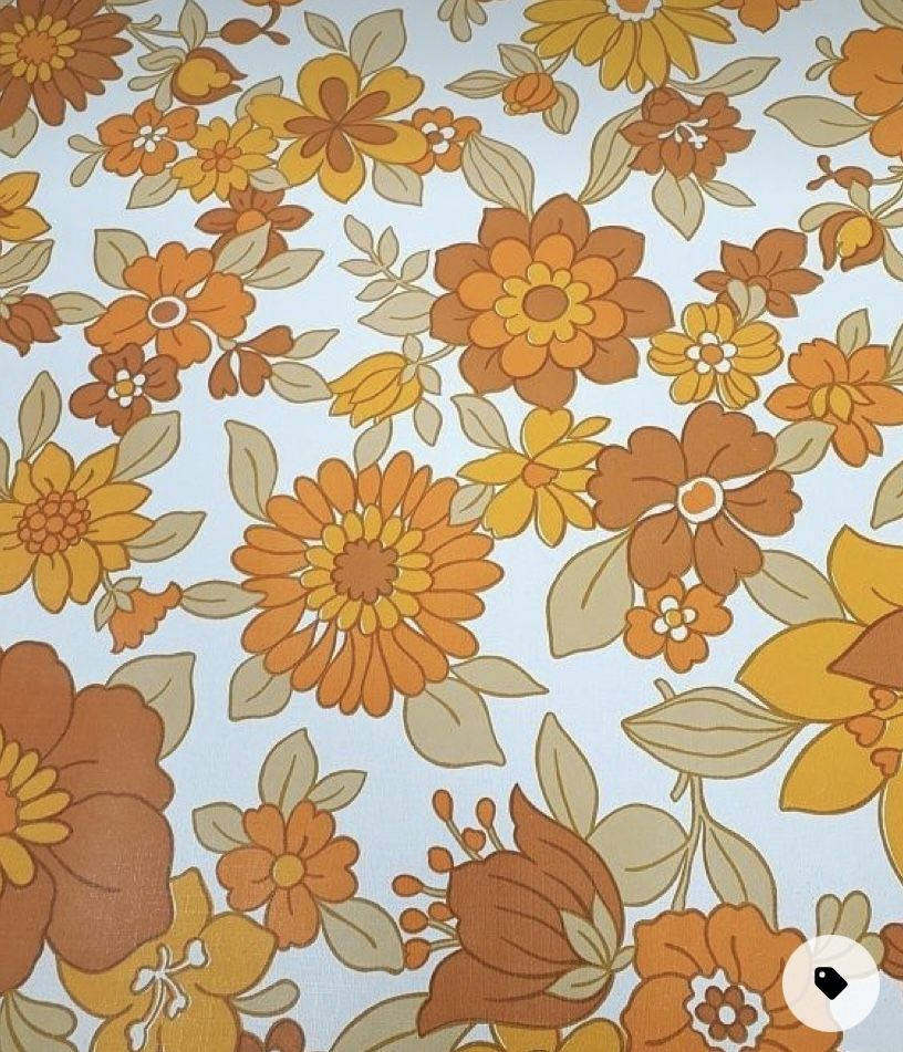 orange floral, retro floral pattern, orange yellow and beige blooms, SD Phone Wallpaper