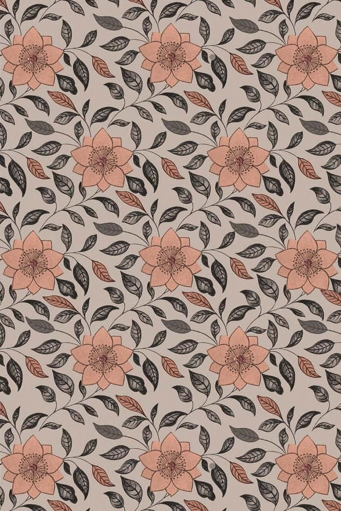 peach flowers, dark leaves, beige background, SD Phone Wallpaper