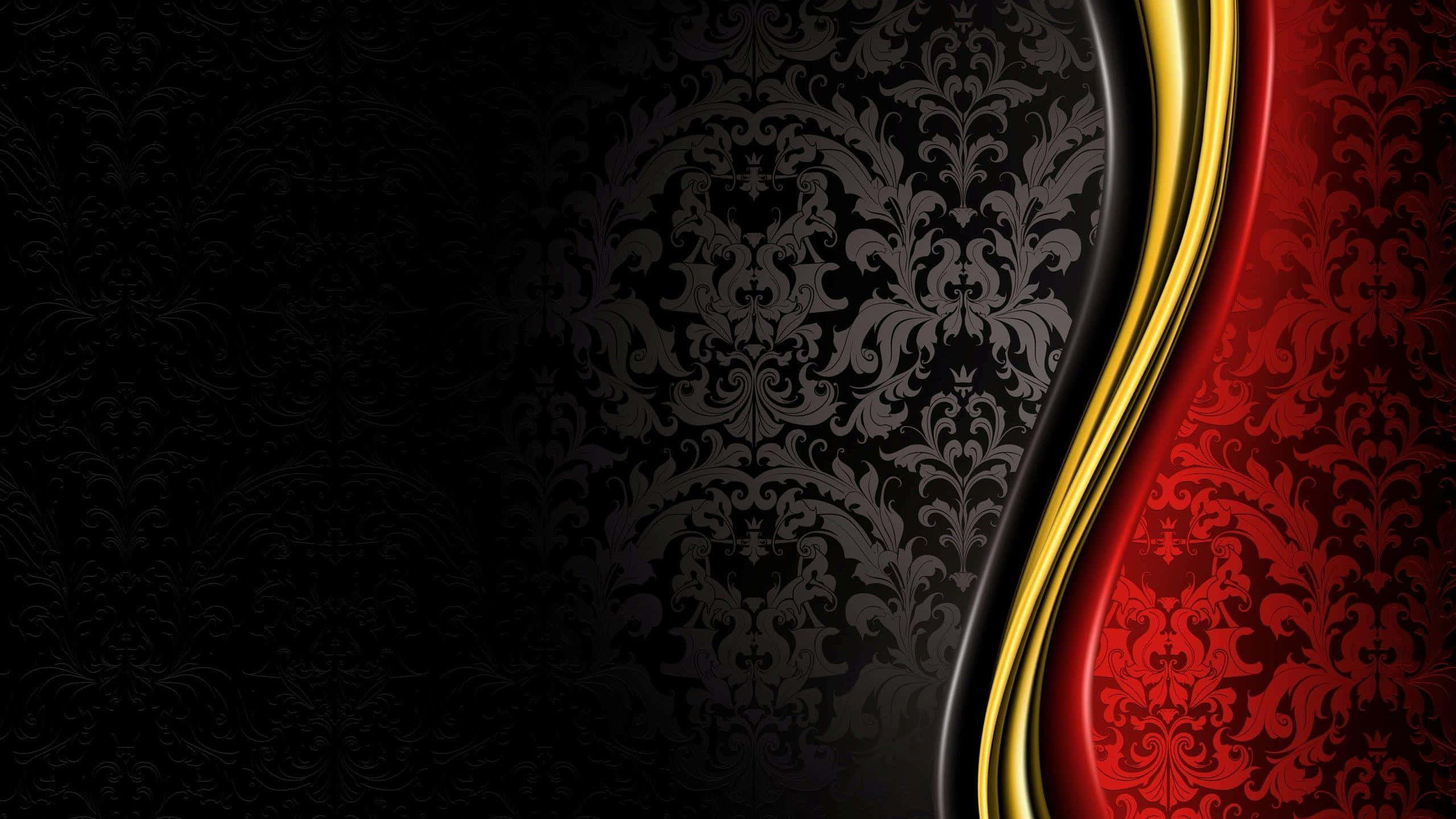 damask, glossy gold curve, black to deep red, 2K Desktop Wallpaper