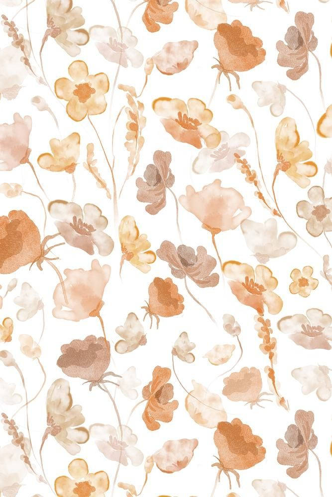 orange floral, watercolor, peach, SD Phone Wallpaper