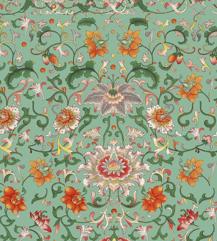 orange floral, green and orange floral pattern, vibrant orange pink and green blossoms, SD Phone Wallpaper