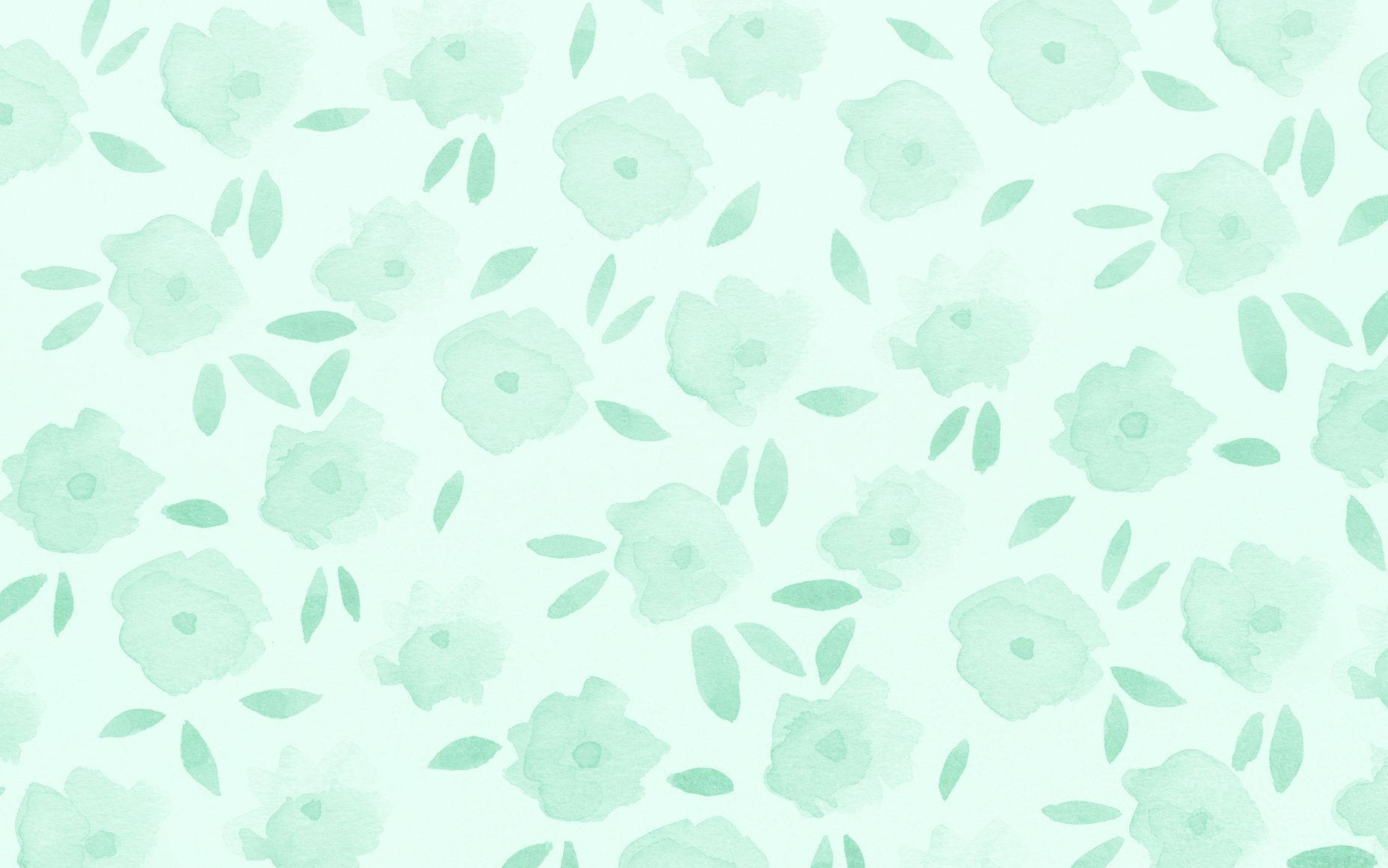 pastel green aesthetic laptop, soft mint green watercolor flowers, pale background, HD Desktop Wallpaper
