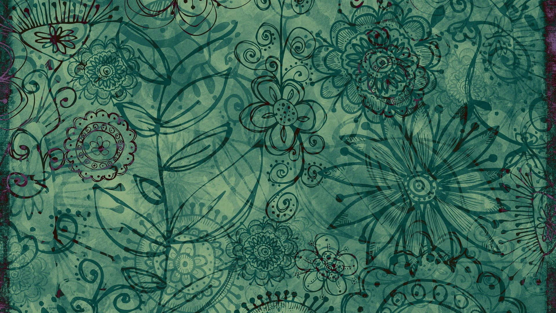 vintage rustic texture, teal floral pattern, swirling vines, Full HD Desktop Wallpaper
