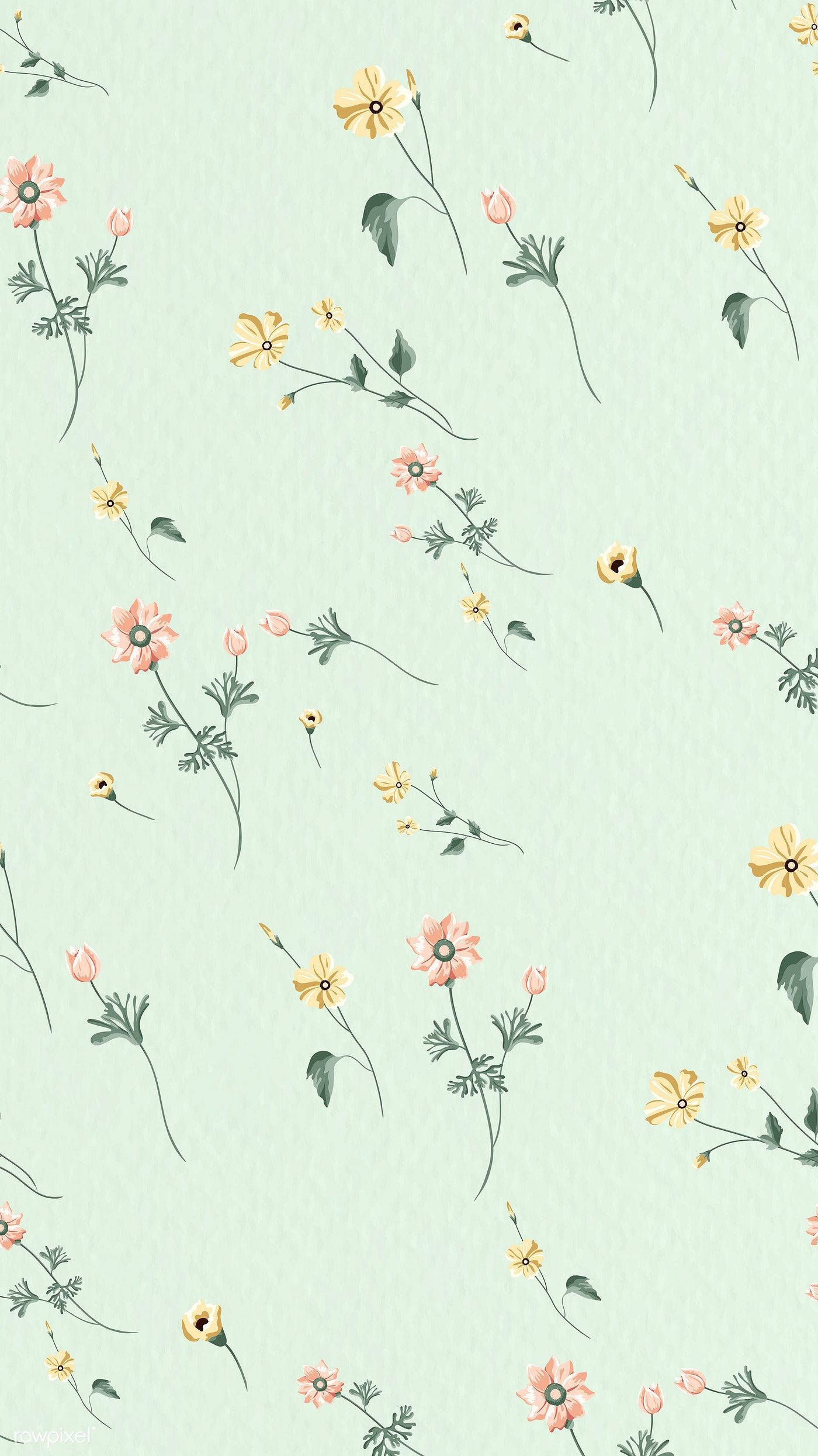 mint green, iPhone, delicate pastel flowers, Full HD Phone Wallpaper