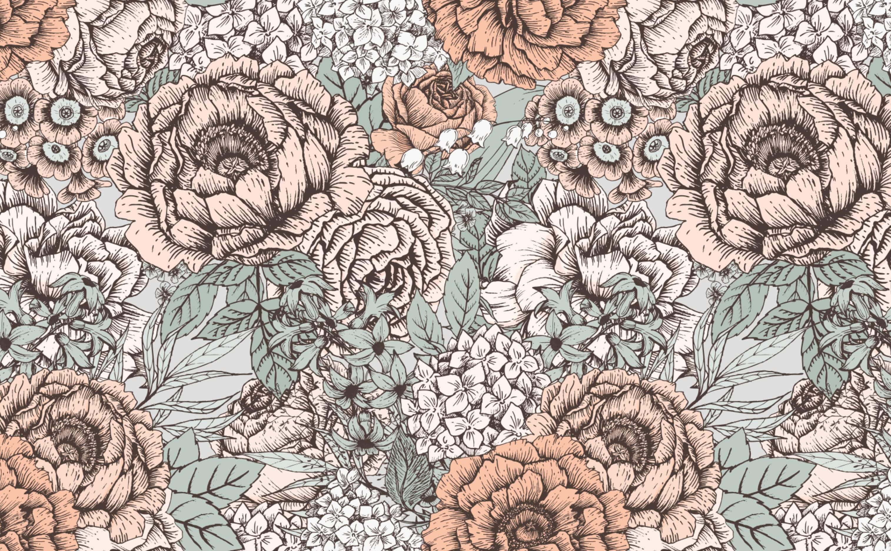 floral print 3028 x 1872, hand-drawn peonies, hydrangeas, 2K Desktop Wallpaper