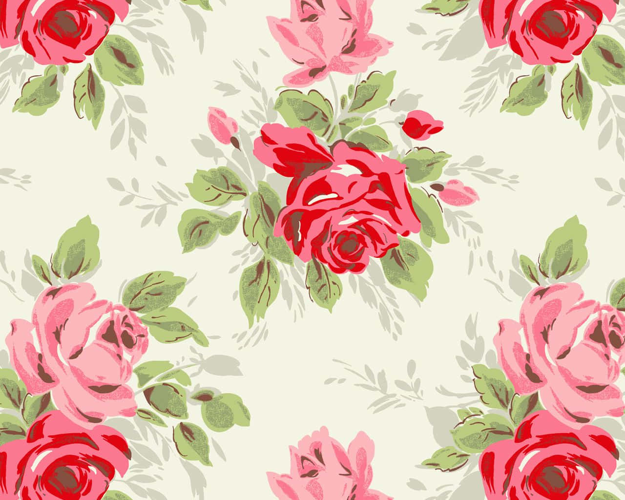 floral print, pink roses, red roses, HD Desktop Wallpaper
