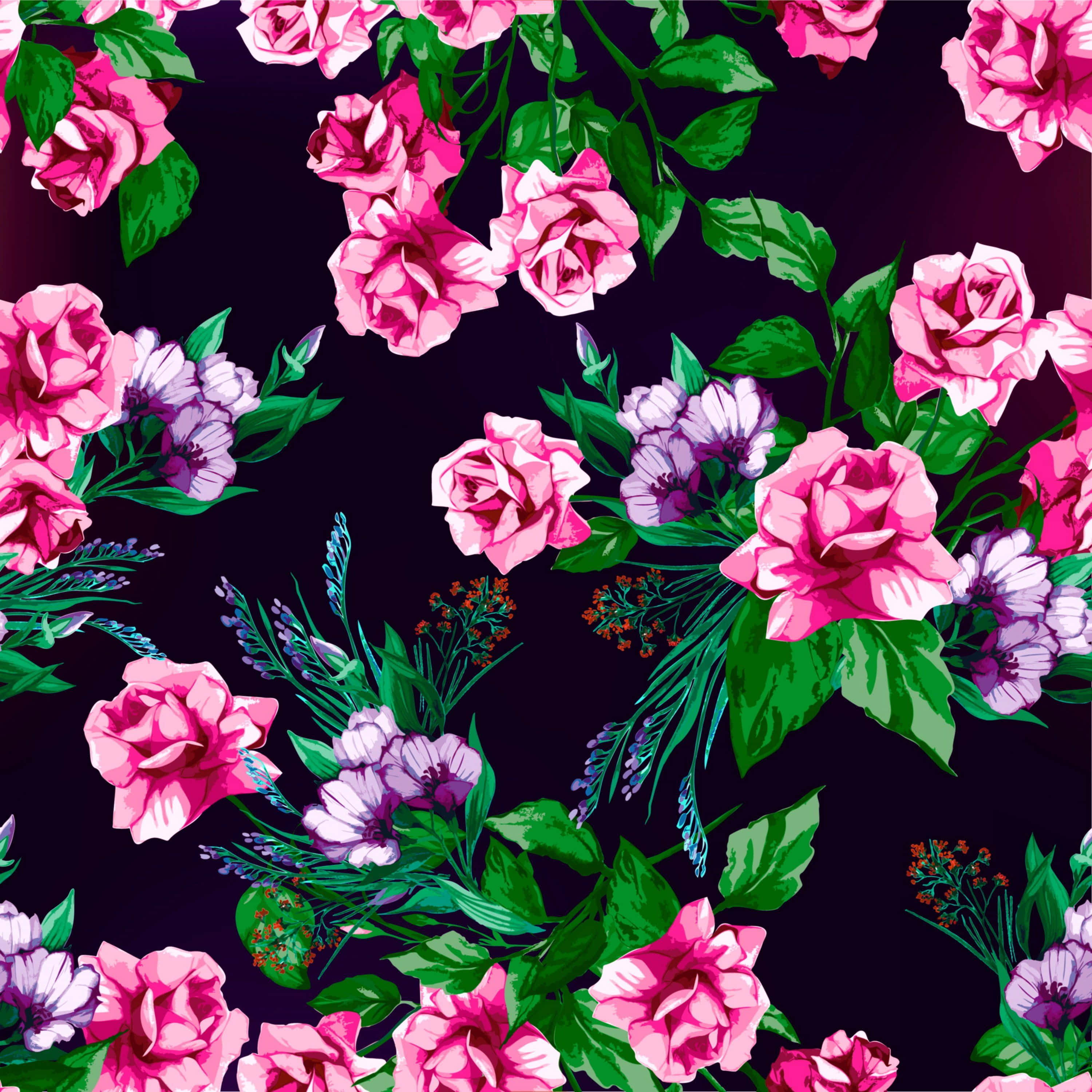 floral print, pink, purple, 2K Desktop Wallpaper