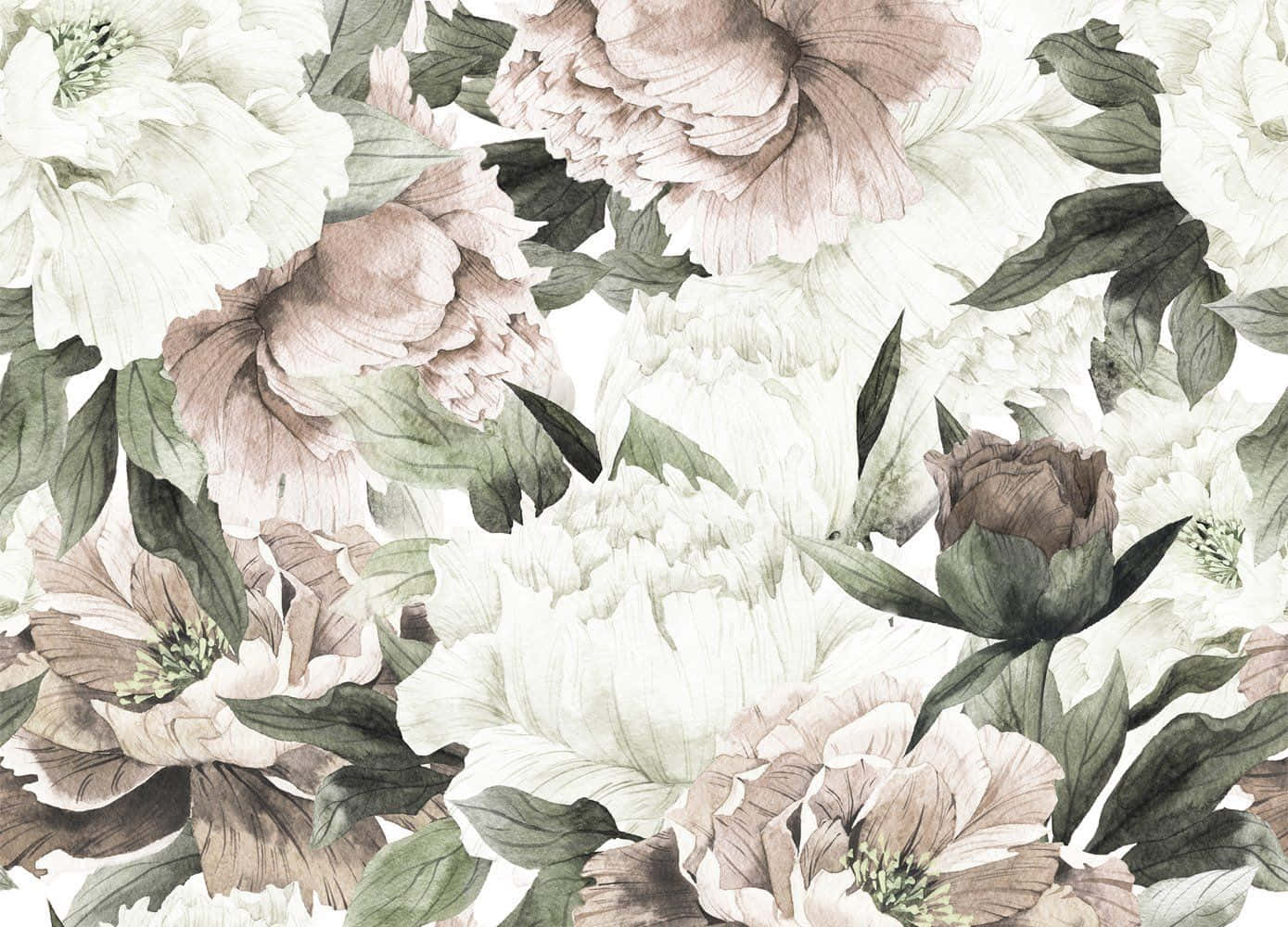 floral print, watercolor peonies, beige, HD Desktop Wallpaper