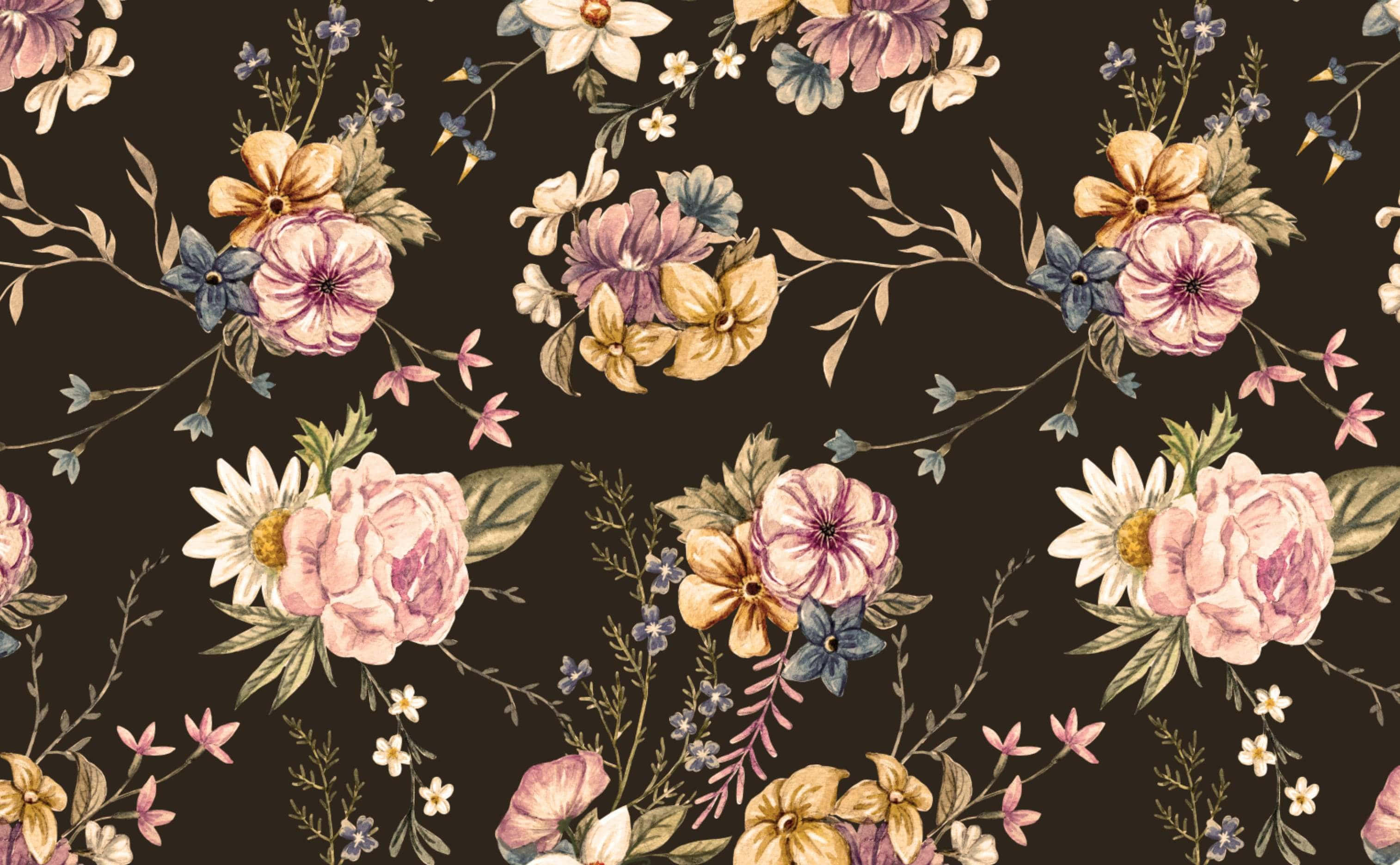 floral print, pink, peach, 2K Desktop Wallpaper