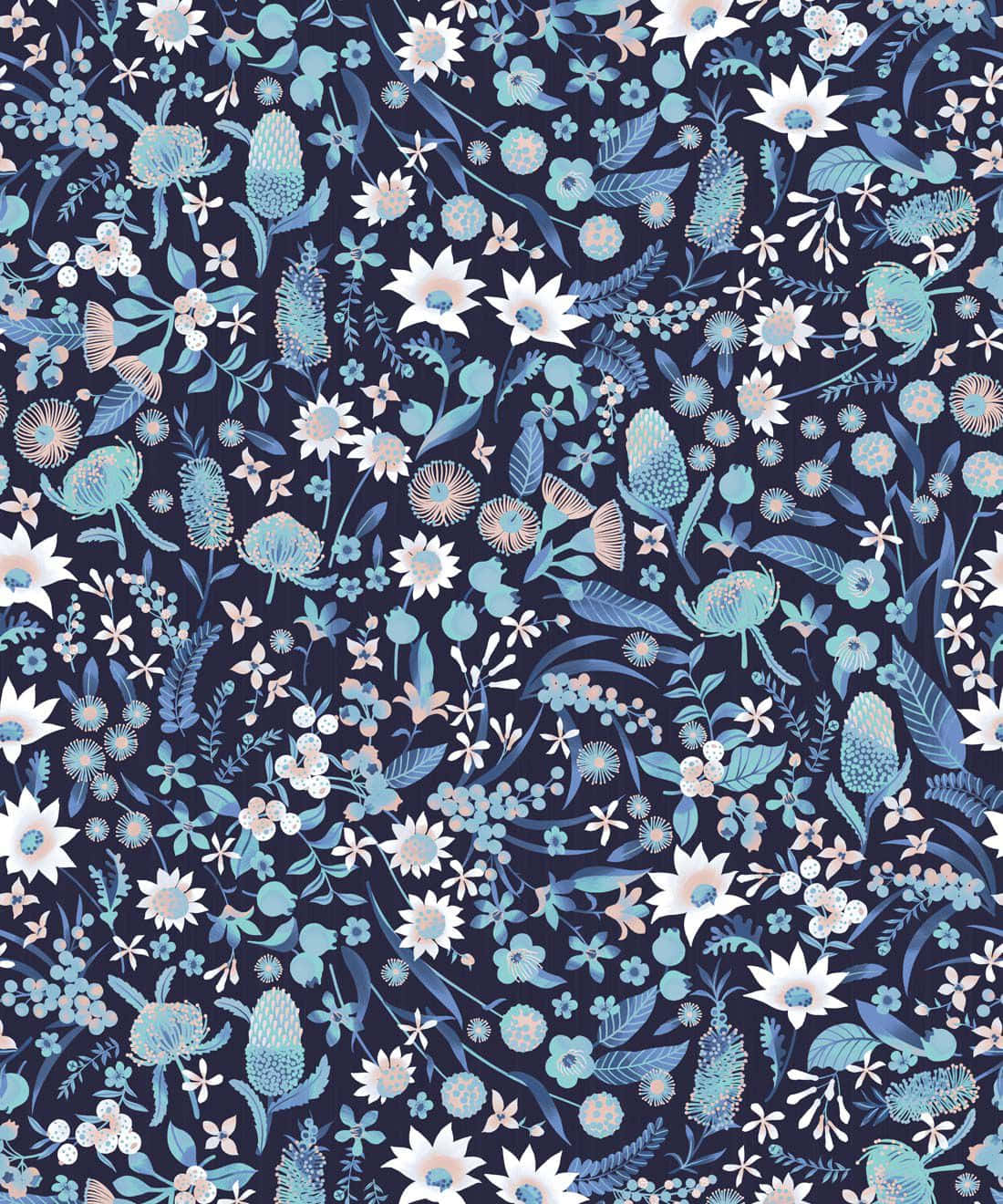 floral print, blue, white, HD Phone Wallpaper