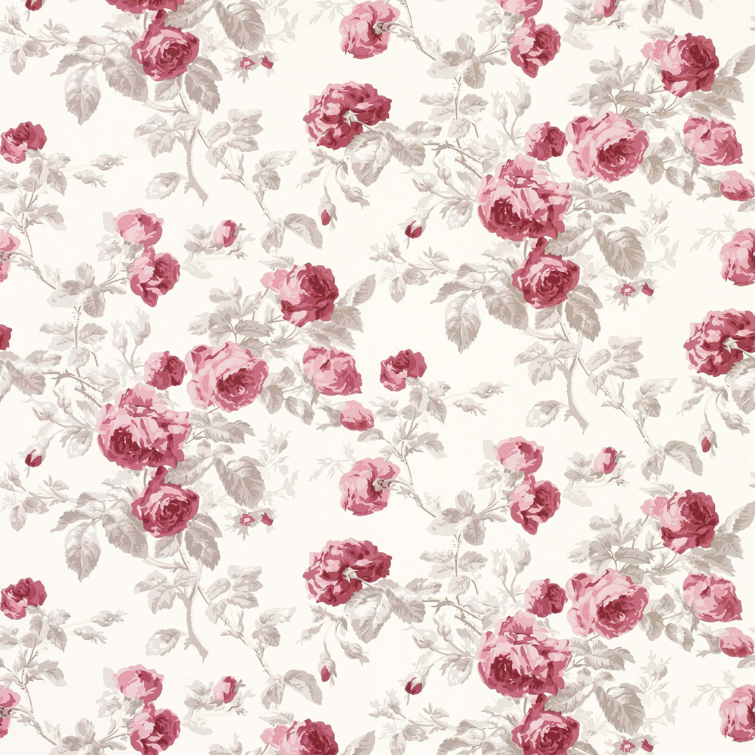 floral print, deep pink roses, muted gray-green leaves, Full HD Desktop Wallpaper