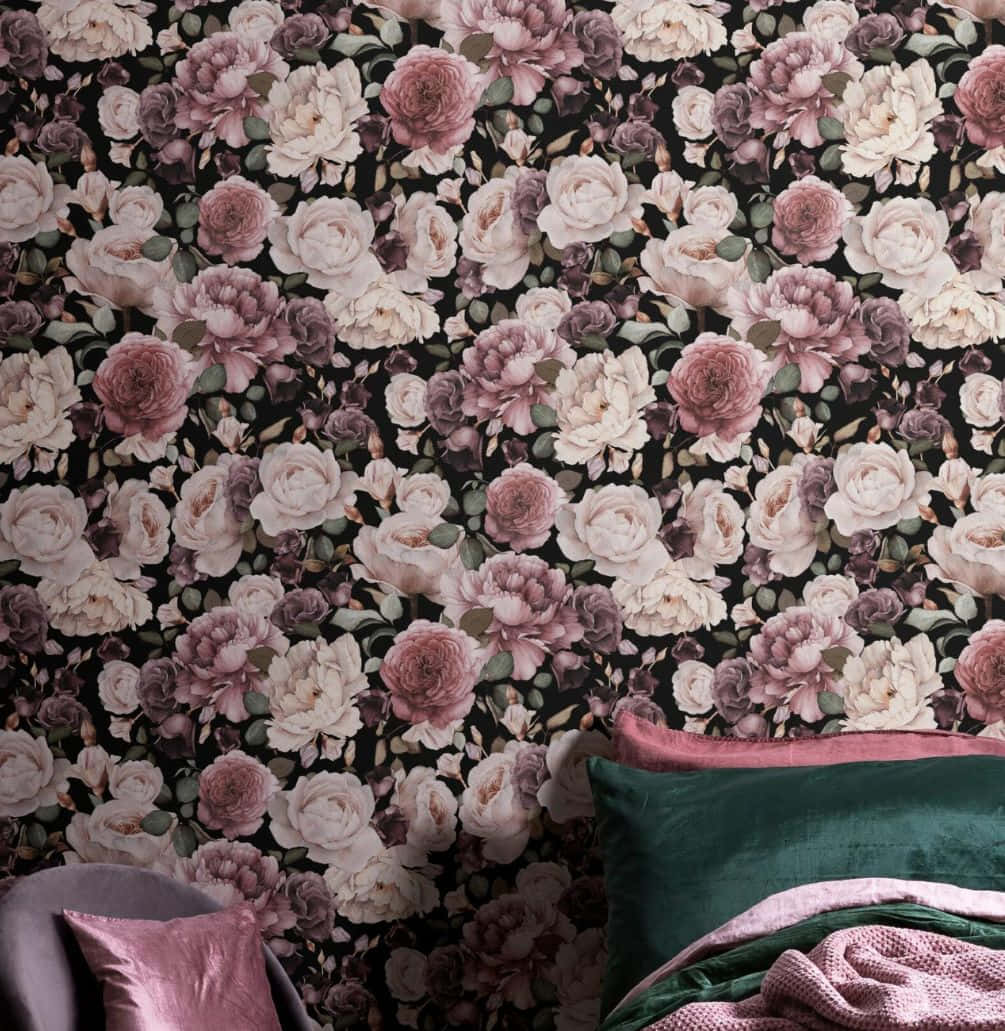 floral print 1005 x 1031 wallpaper, pink and cream roses, black background, SD Phone Wallpaper