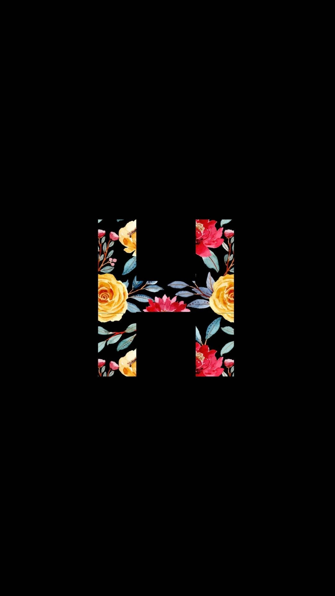 letter H, vibrant red roses, yellow roses, Full HD Phone Wallpaper