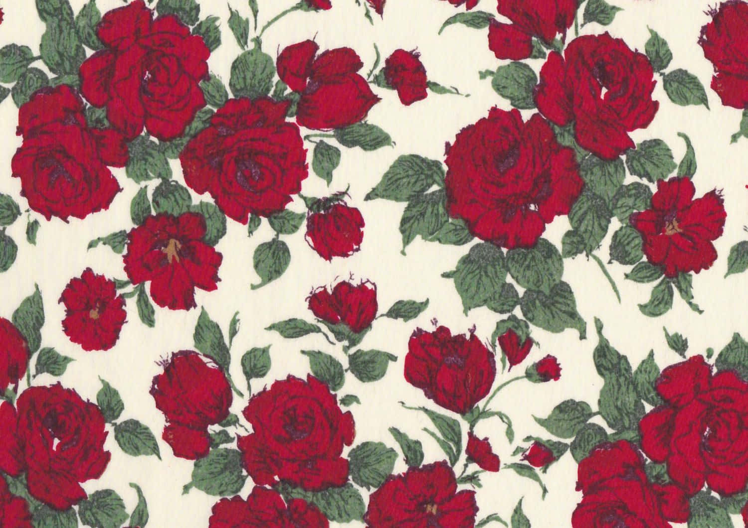 floral print, red roses, lush green leaves, HD Desktop Wallpaper