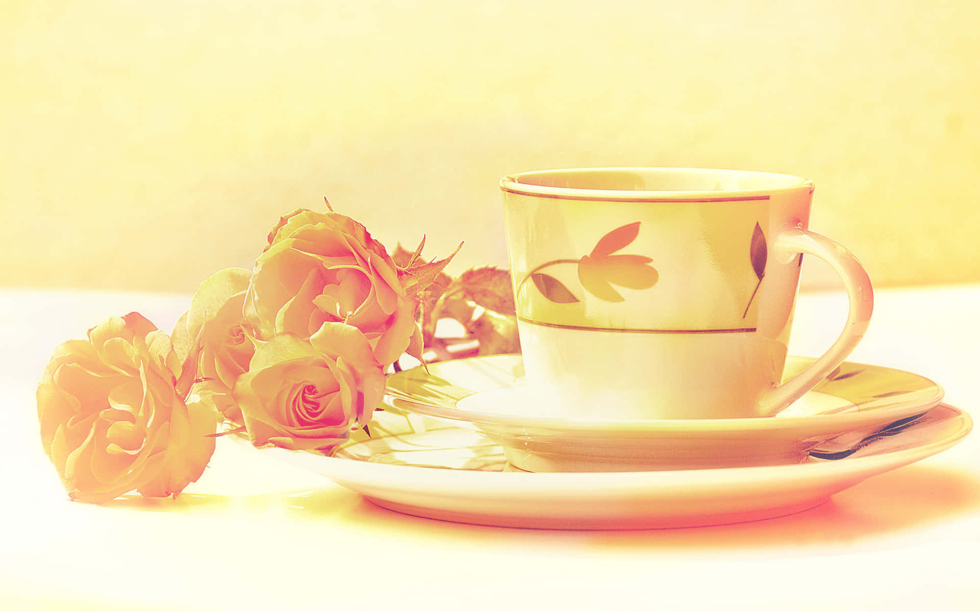 floral tea, teacup with floral pattern, saucer, Full HD Desktop Wallpaper
