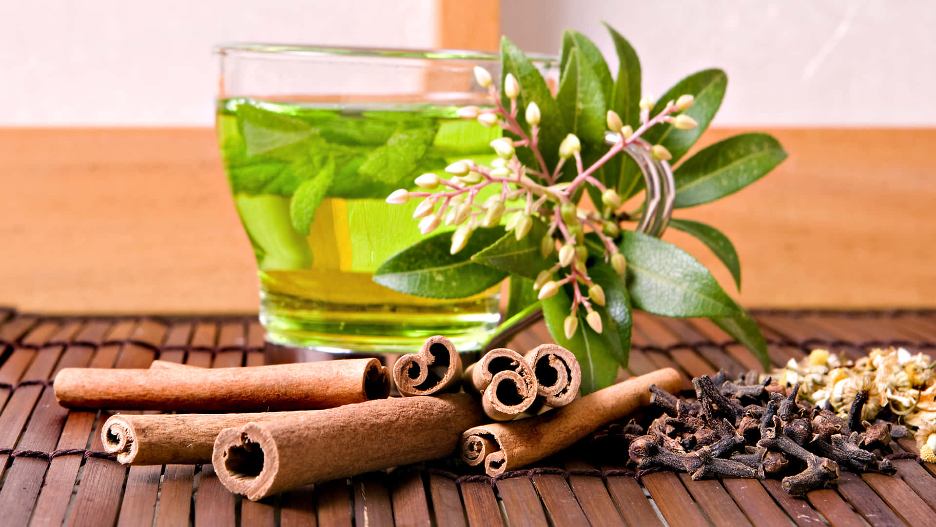 floral tea, green herbal tea, mint leaves, Full HD Desktop Wallpaper