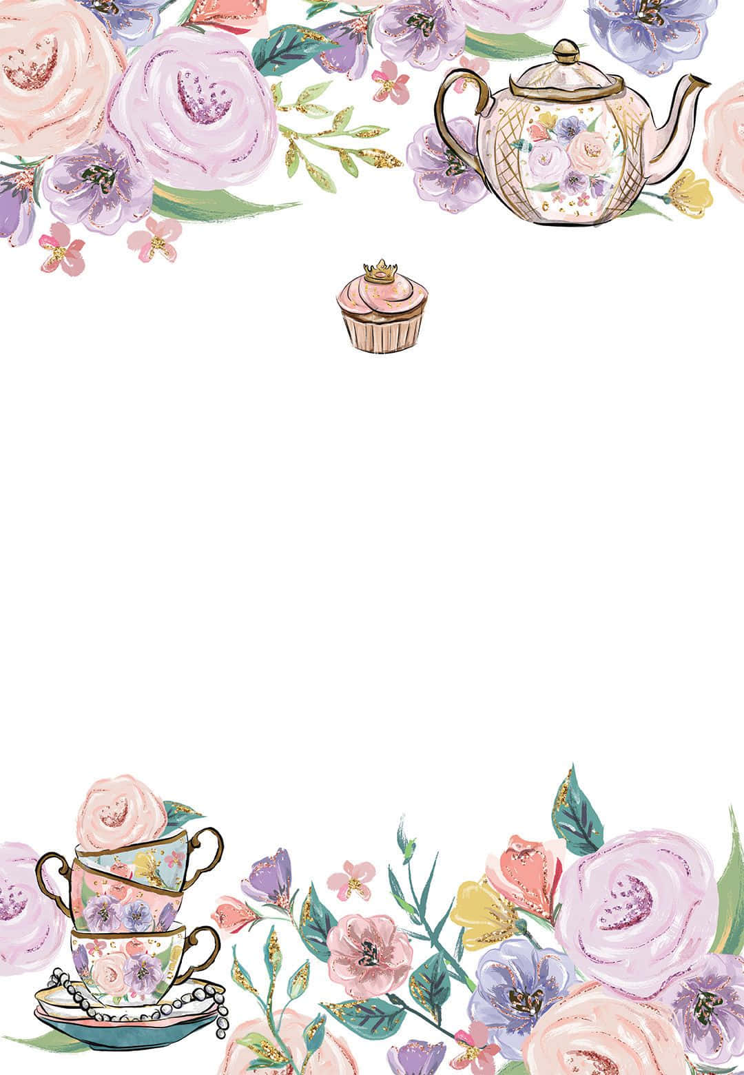 floral tea, watercolor illustration, floral borders, HD Phone Wallpaper