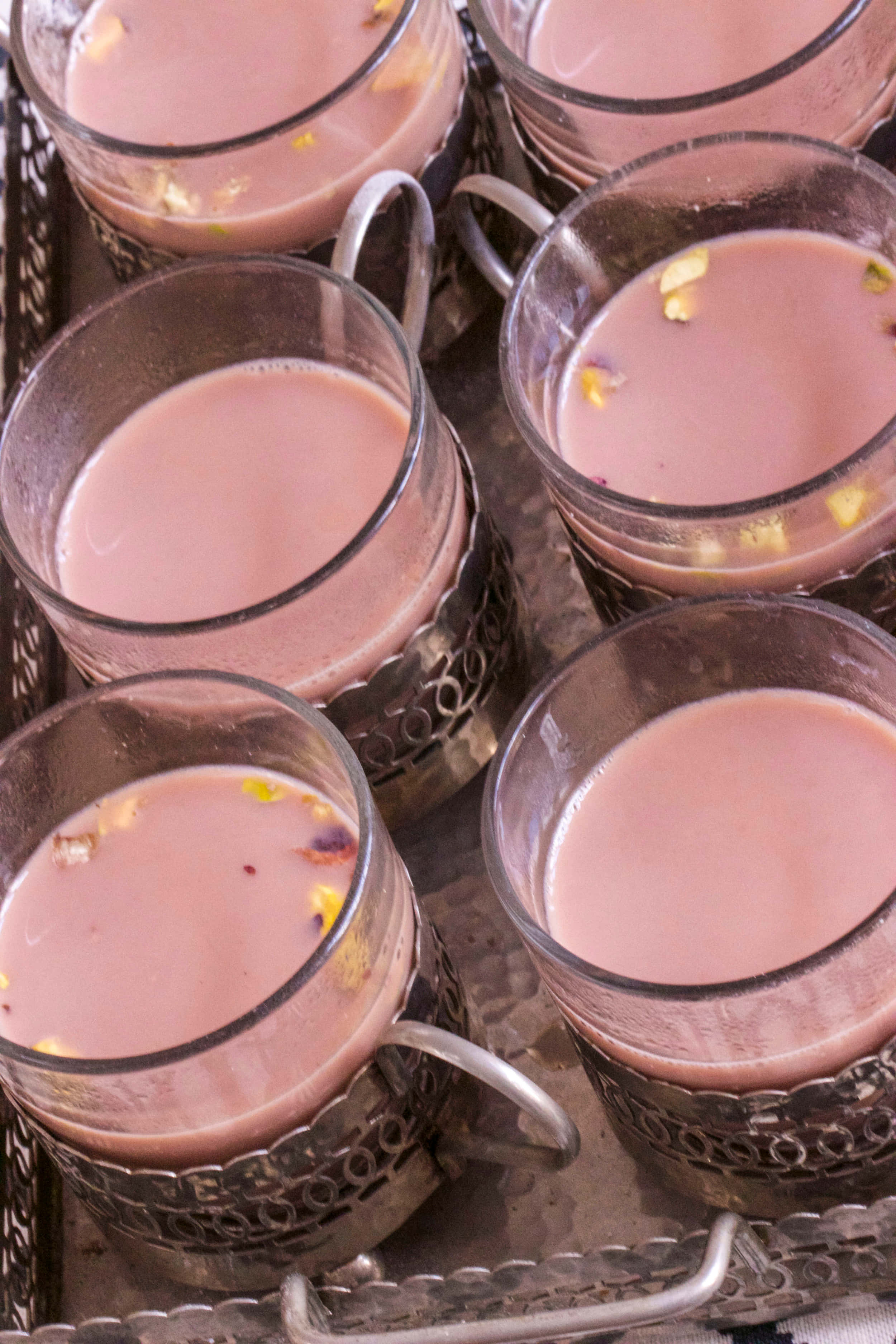 Pink Tea, ornate glass mugs, pink rose milk tea, 2K Phone Wallpaper