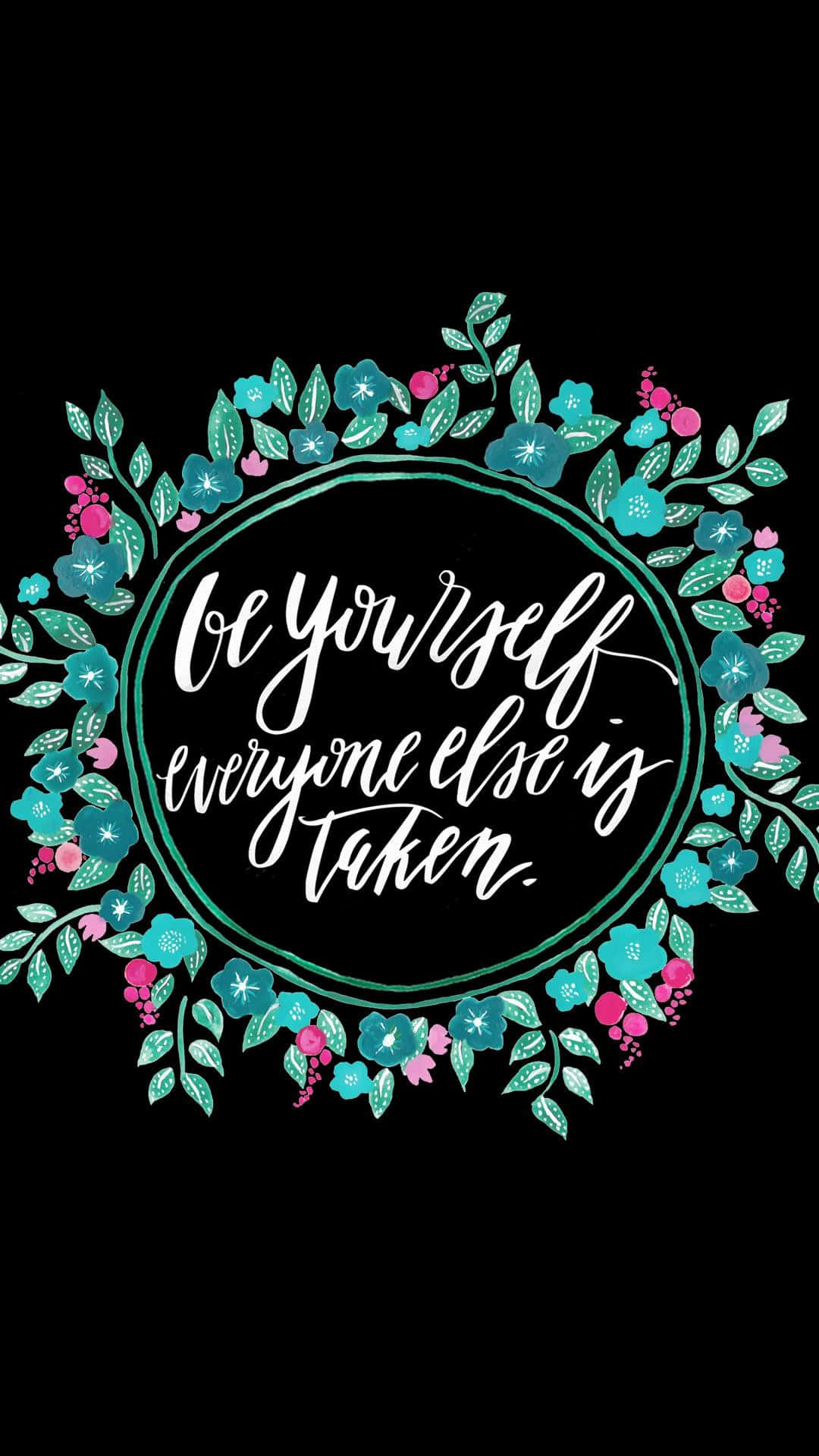 floral wreath, black background, teal and pink floral wreath, Full HD Phone Wallpaper