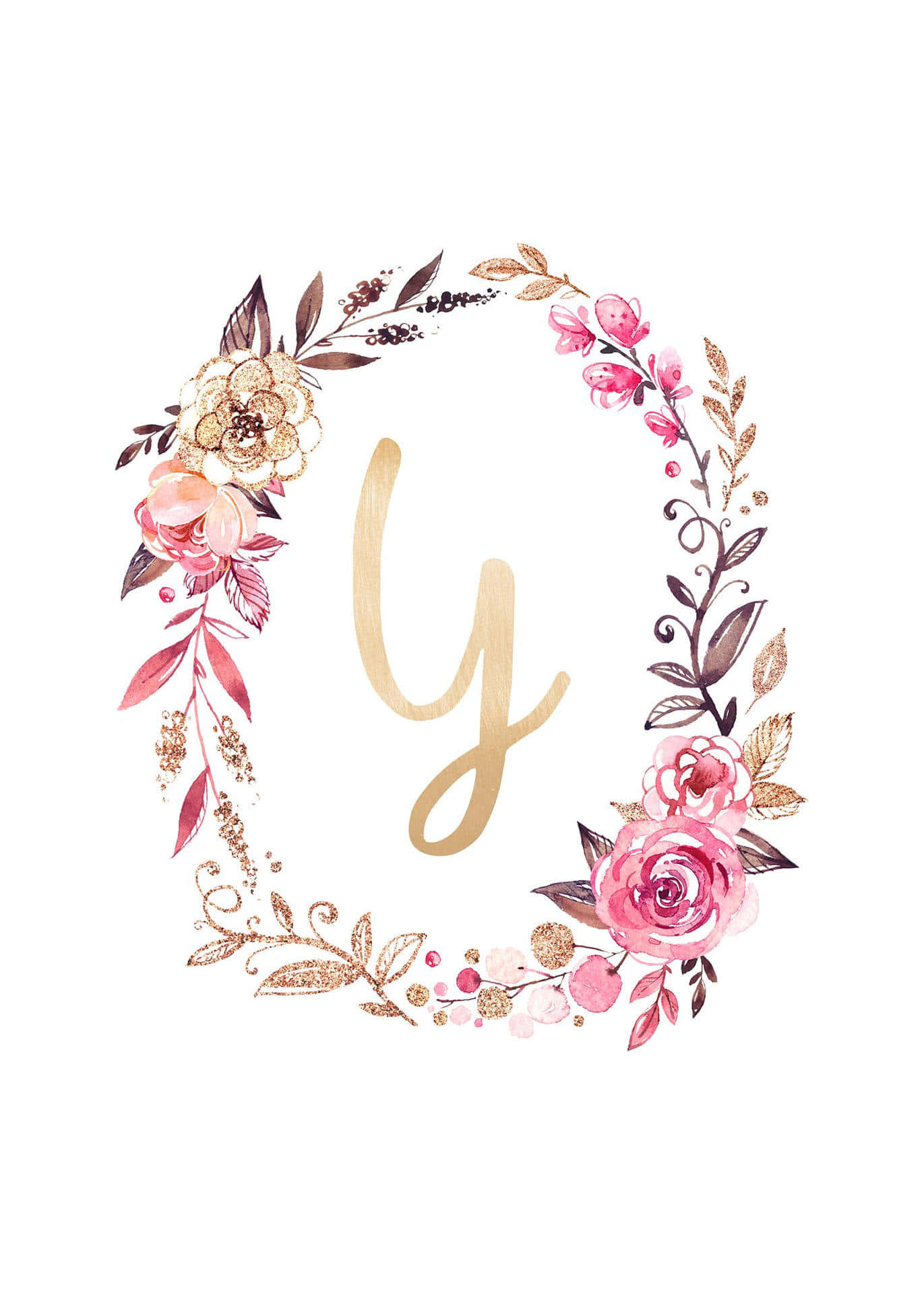 Floral Wreath, pink, gold, Full HD Phone Wallpaper