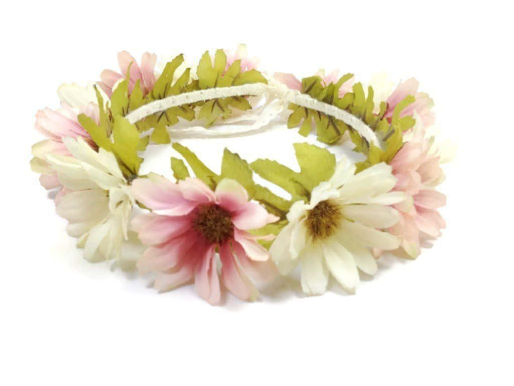 floral wreath, pink and white daisies, green leaves, SD Desktop Wallpaper