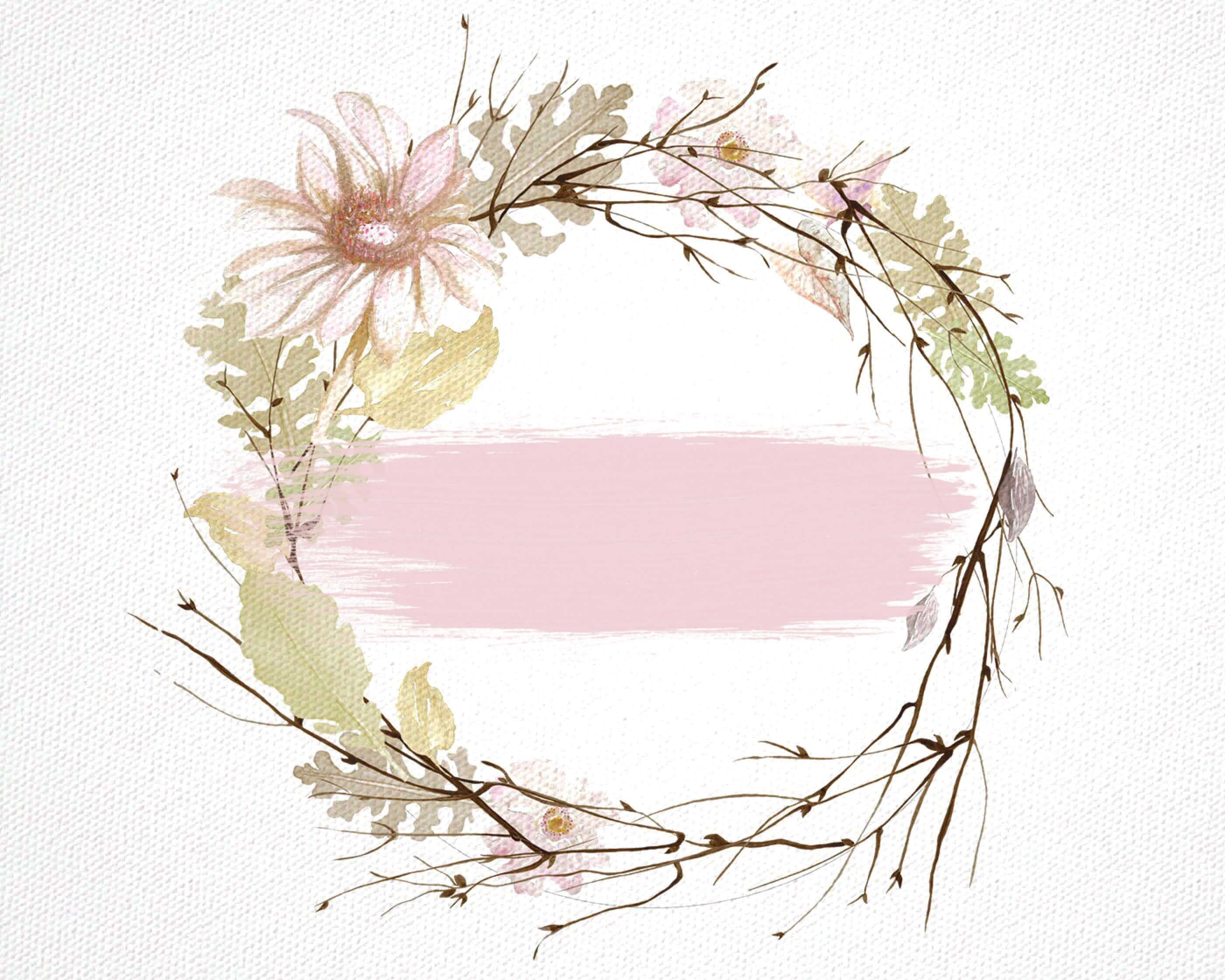 floral wreath, pink flowers, green leaves, 2K Desktop Wallpaper