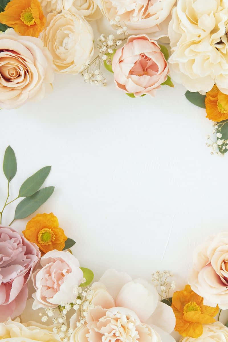 floral wreath, peach pink, yellow, SD Phone Wallpaper
