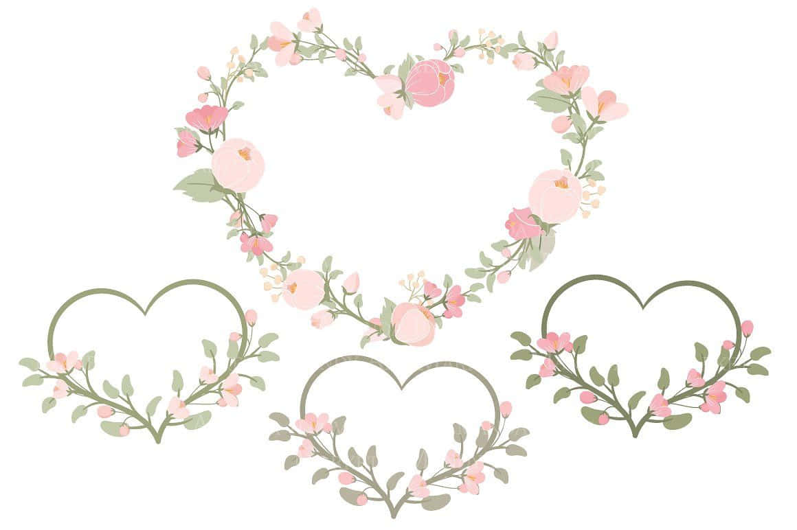 floral wreath, heart-shaped floral wreaths, pink blossoms, SD Desktop Wallpaper