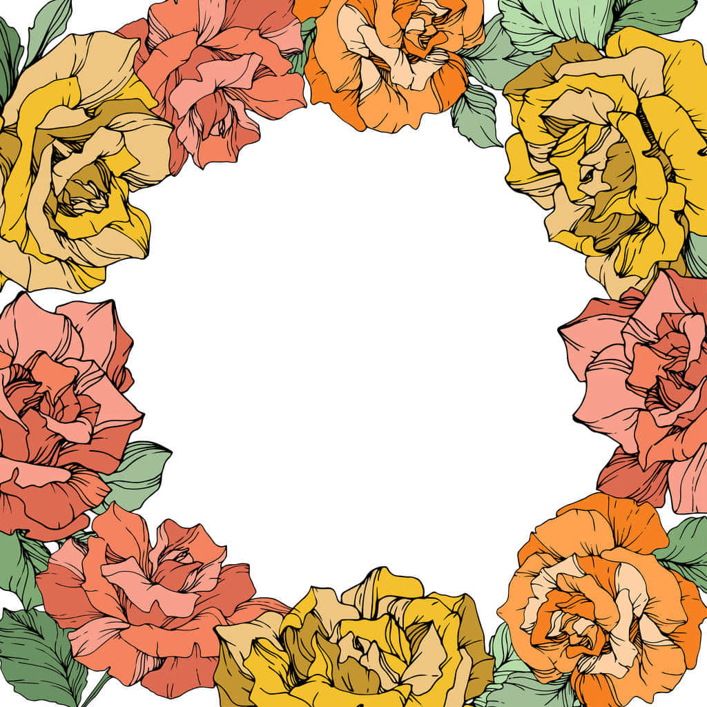 Floral Wreath, pastel background, vibrant hand-drawn roses, SD Desktop Wallpaper