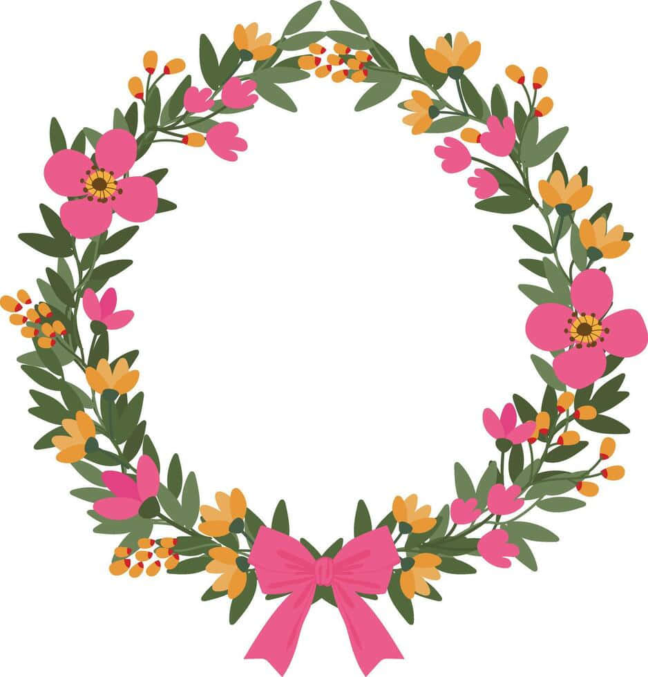 floral wreath, pink bow, pink flowers, SD Phone Wallpaper