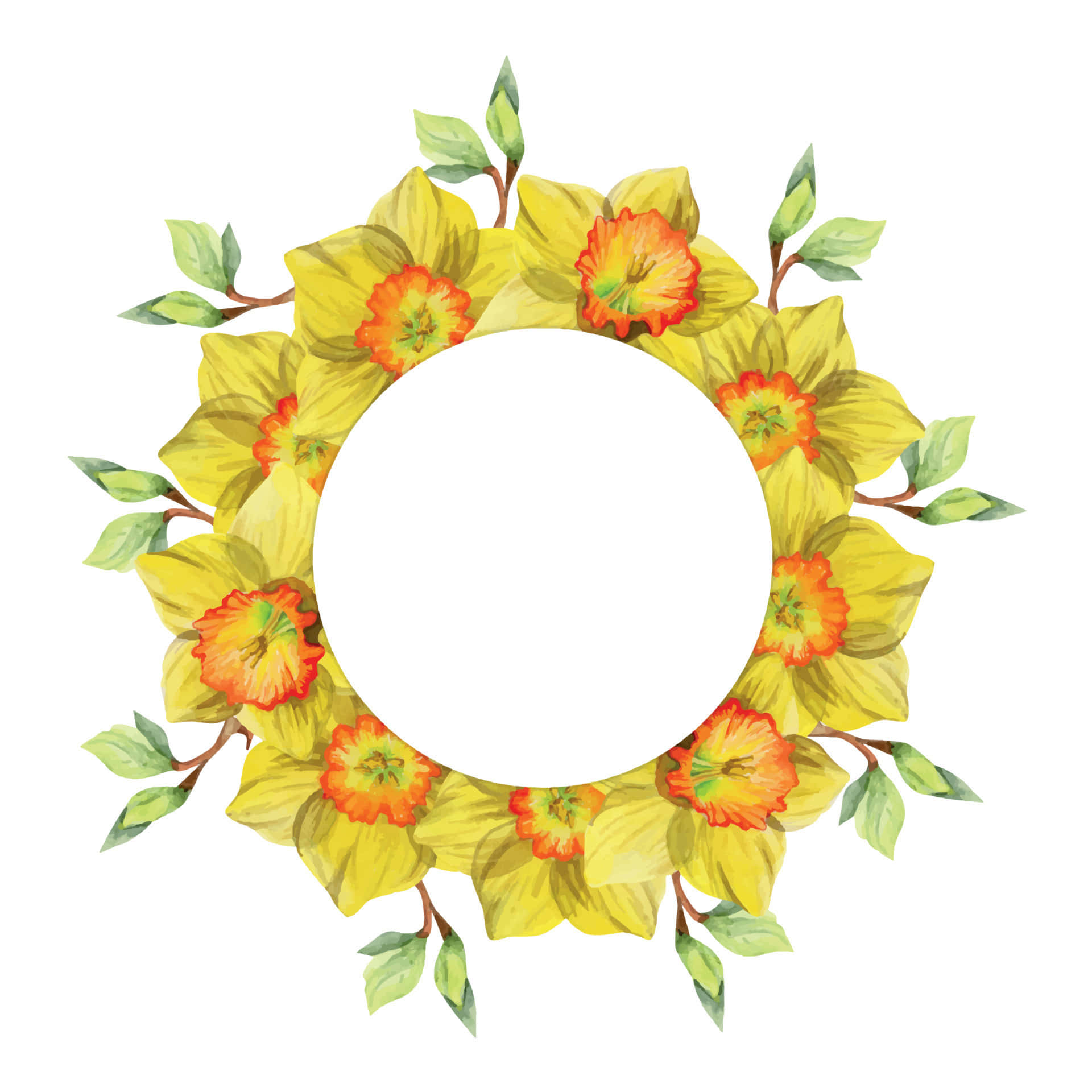 floral wreath, vibrant yellow daffodils, orange centers, Full HD Desktop Wallpaper