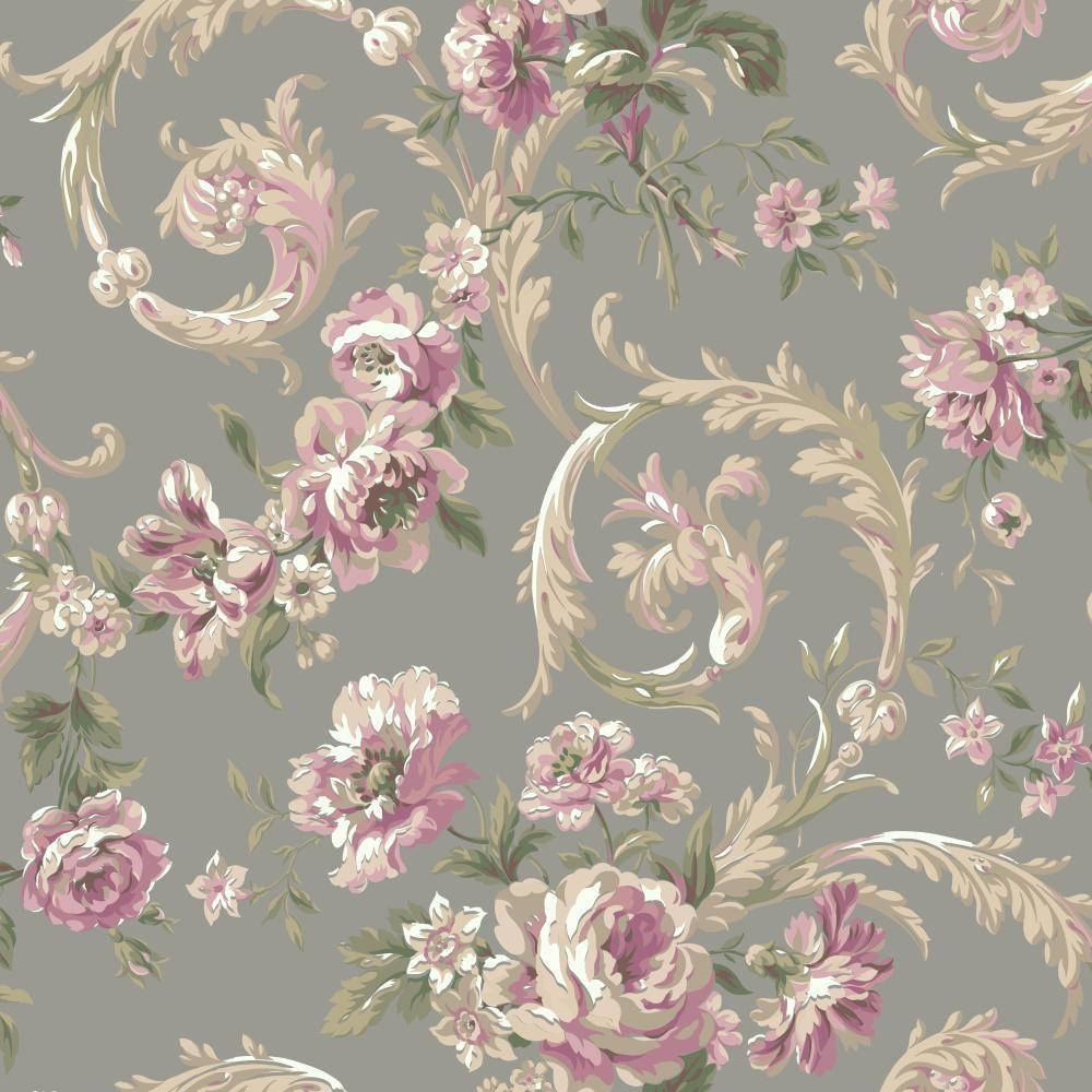pink peonies, swirling cream vines, muted gray background, SD Desktop Wallpaper