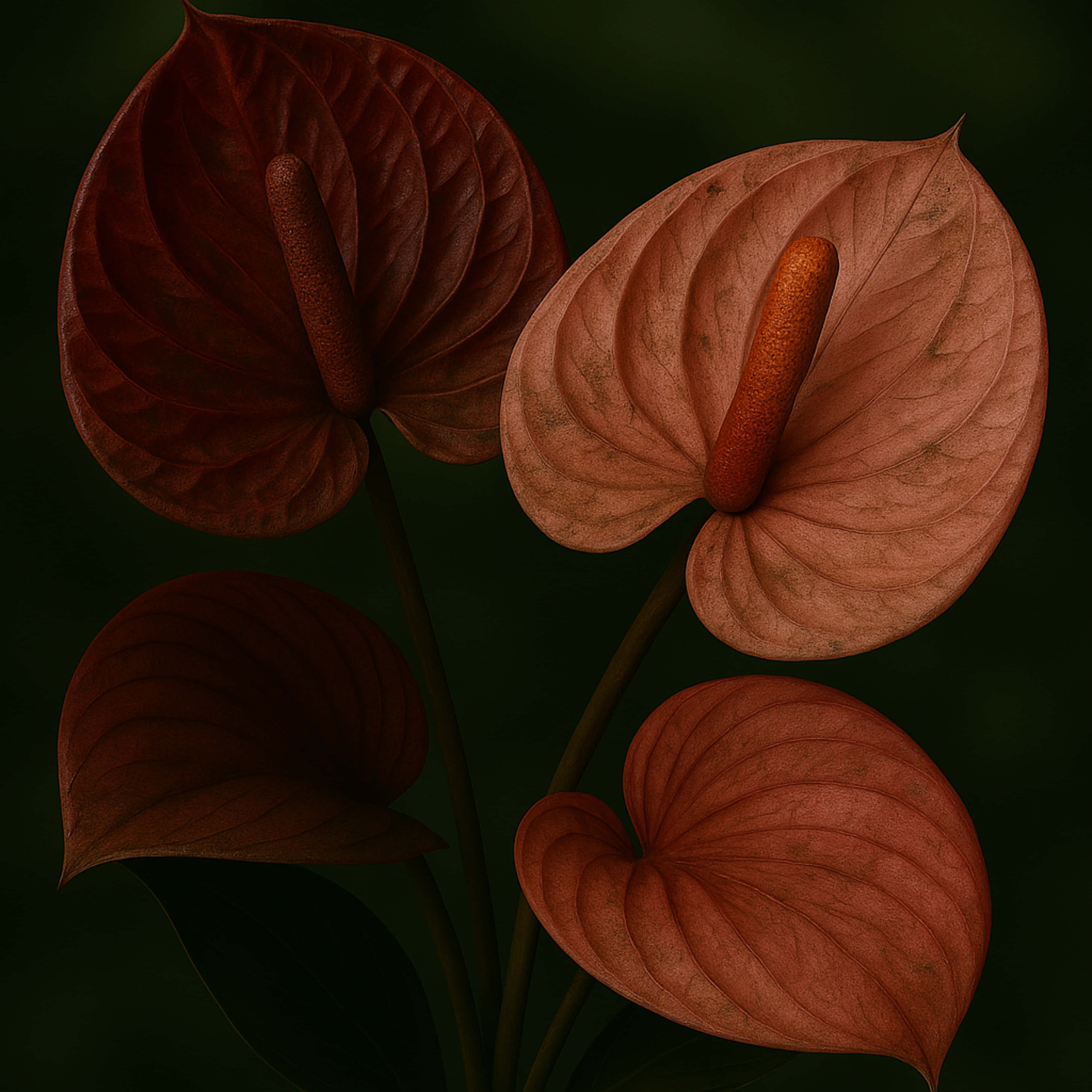 anthurium, deep red, heart-shaped bracts, 4K Desktop Wallpaper