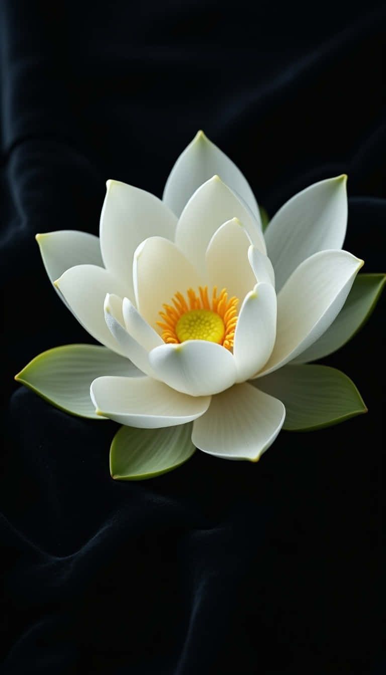 white lotus flower, vibrant yellow center, deep black velvet background, HD Phone Wallpaper