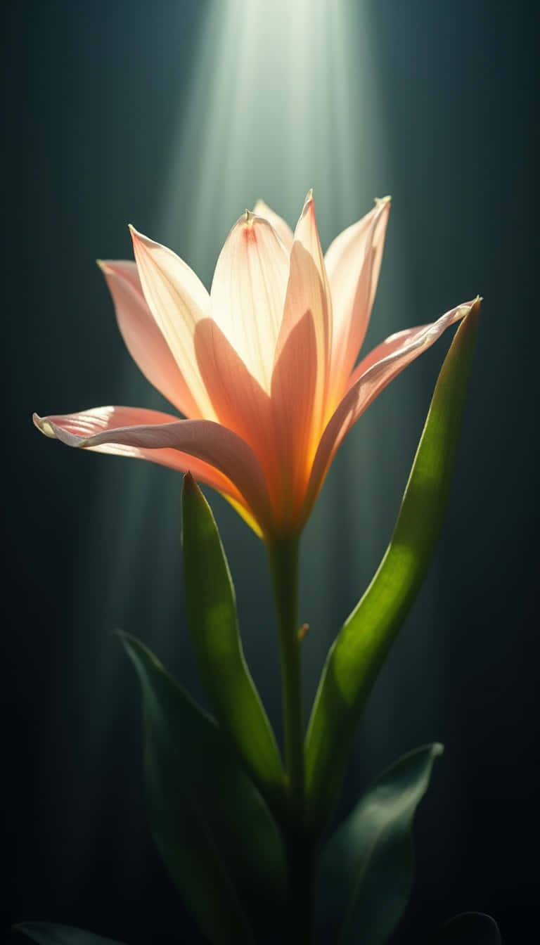peach lily, divine spotlight, dark backdrop, HD Phone Wallpaper