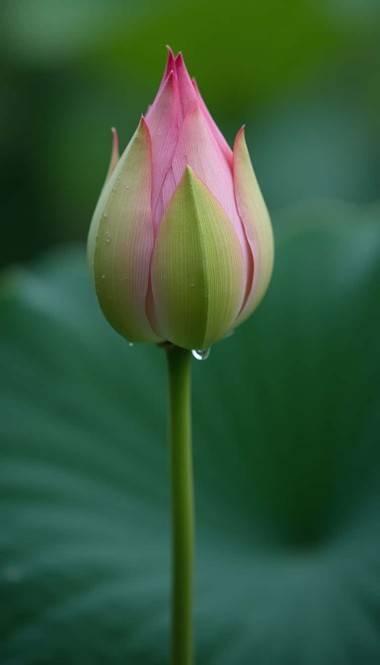 pink lotus bud, water droplets, soft green background, HD Phone Wallpaper