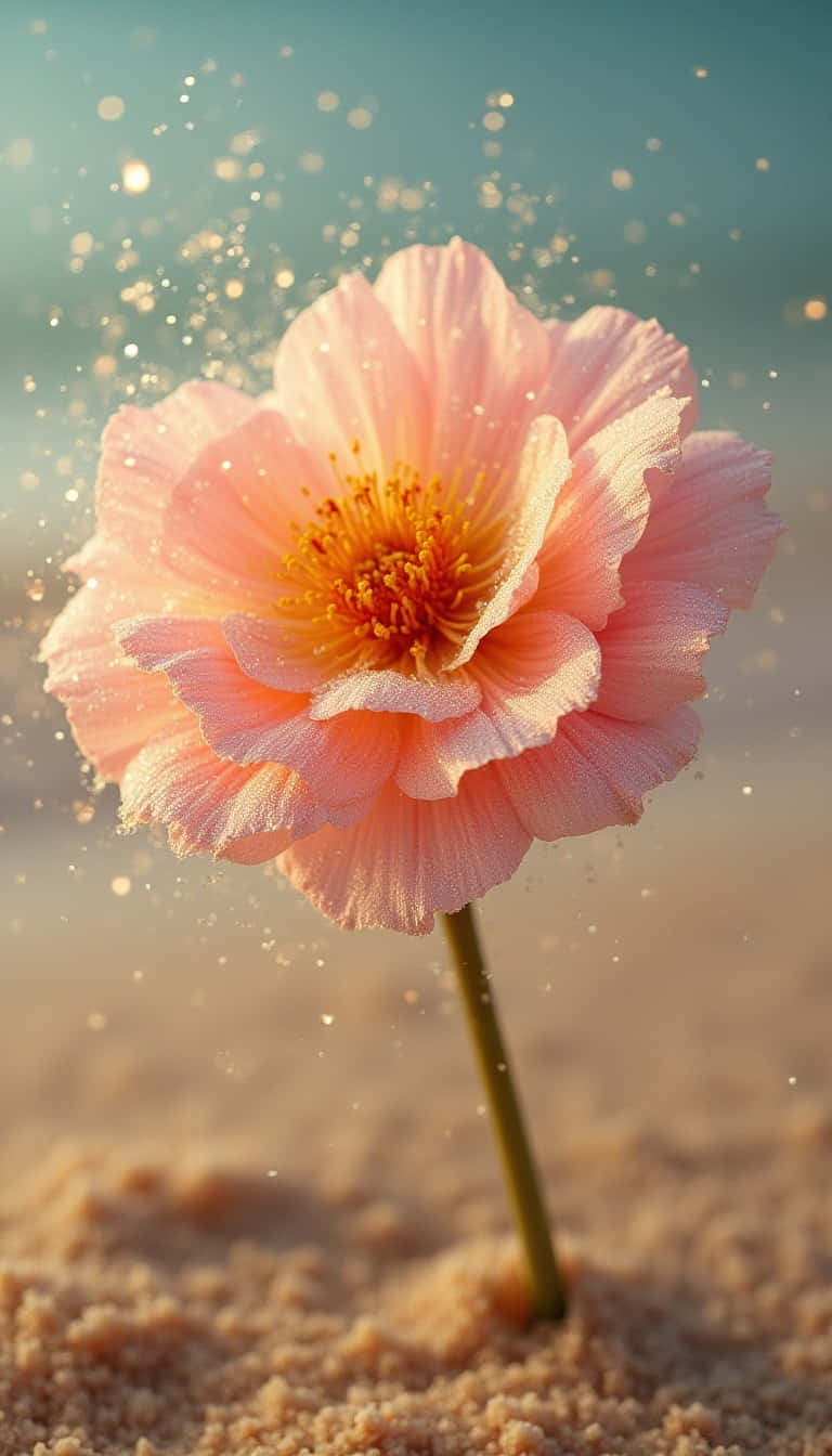 pink flower, ruffled petals, golden center, HD Phone Wallpaper