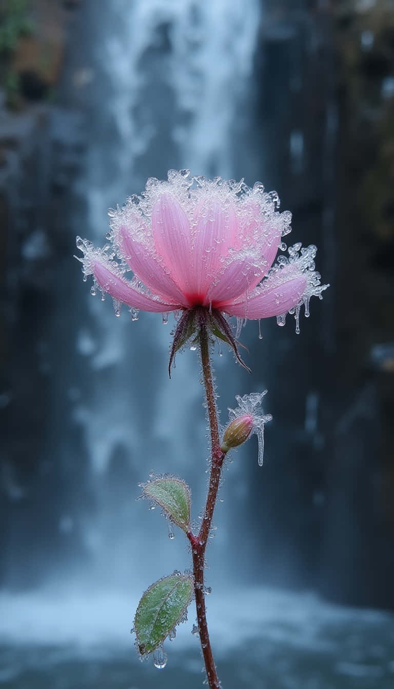 pink flower, icy droplets, frosty edges, HD Phone Wallpaper