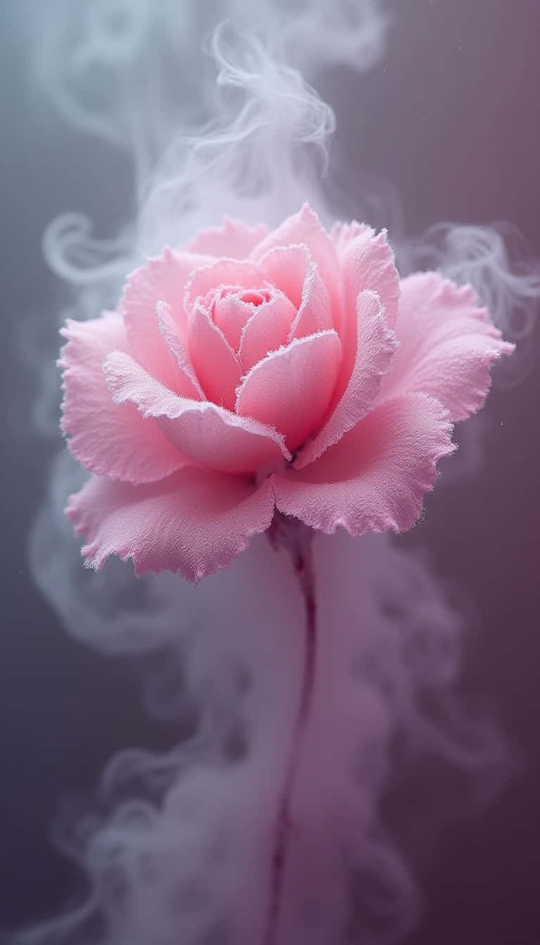 pink rose, frosty edges, swirling white smoke, HD Phone Wallpaper