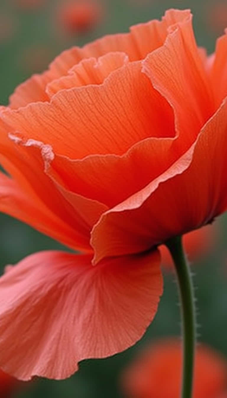 orange poppy, ruffled petals, green stem, HD Phone Wallpaper