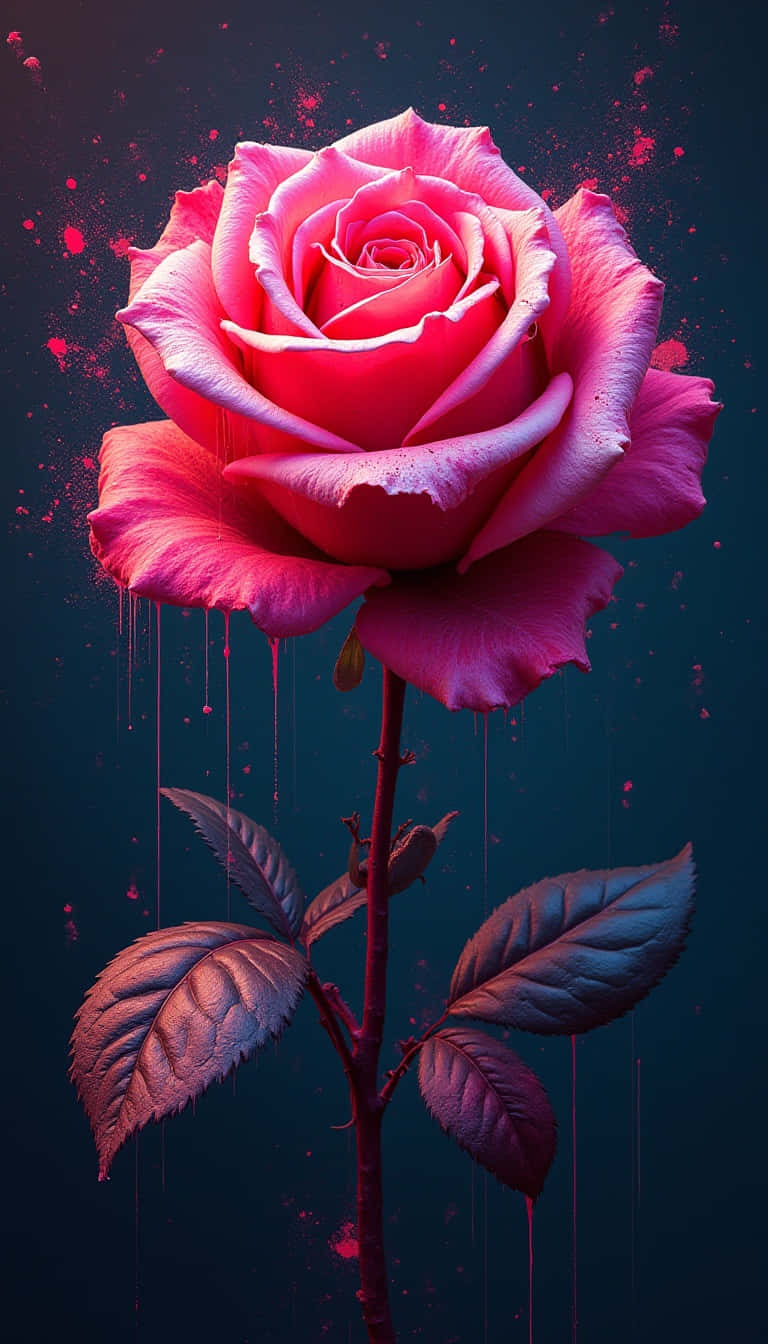 vibrant pink rose, glowing petals, dripping liquid, HD Phone Wallpaper