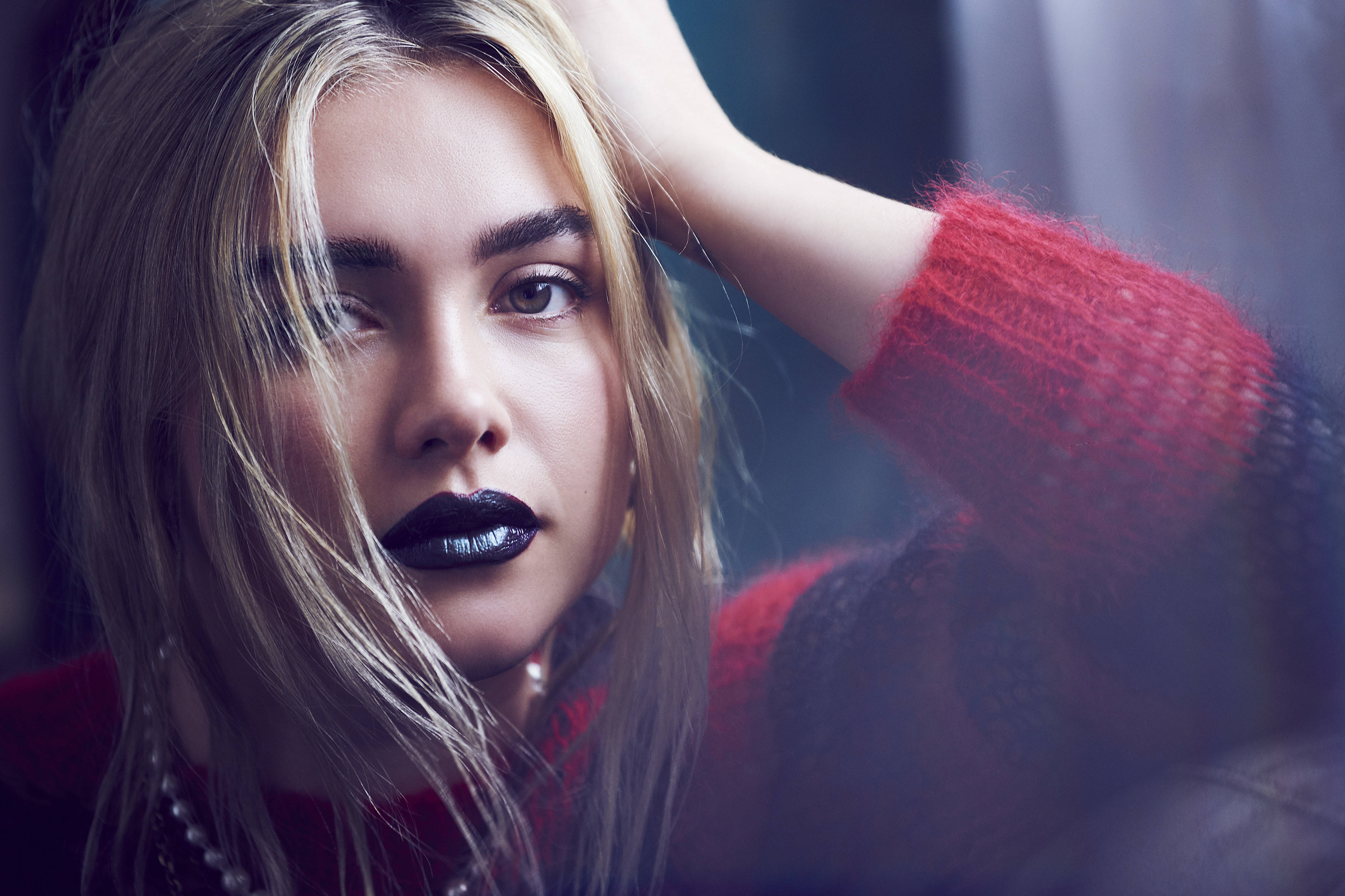 Florence Pugh, black lipstick, blonde hair, 4K Desktop Wallpaper