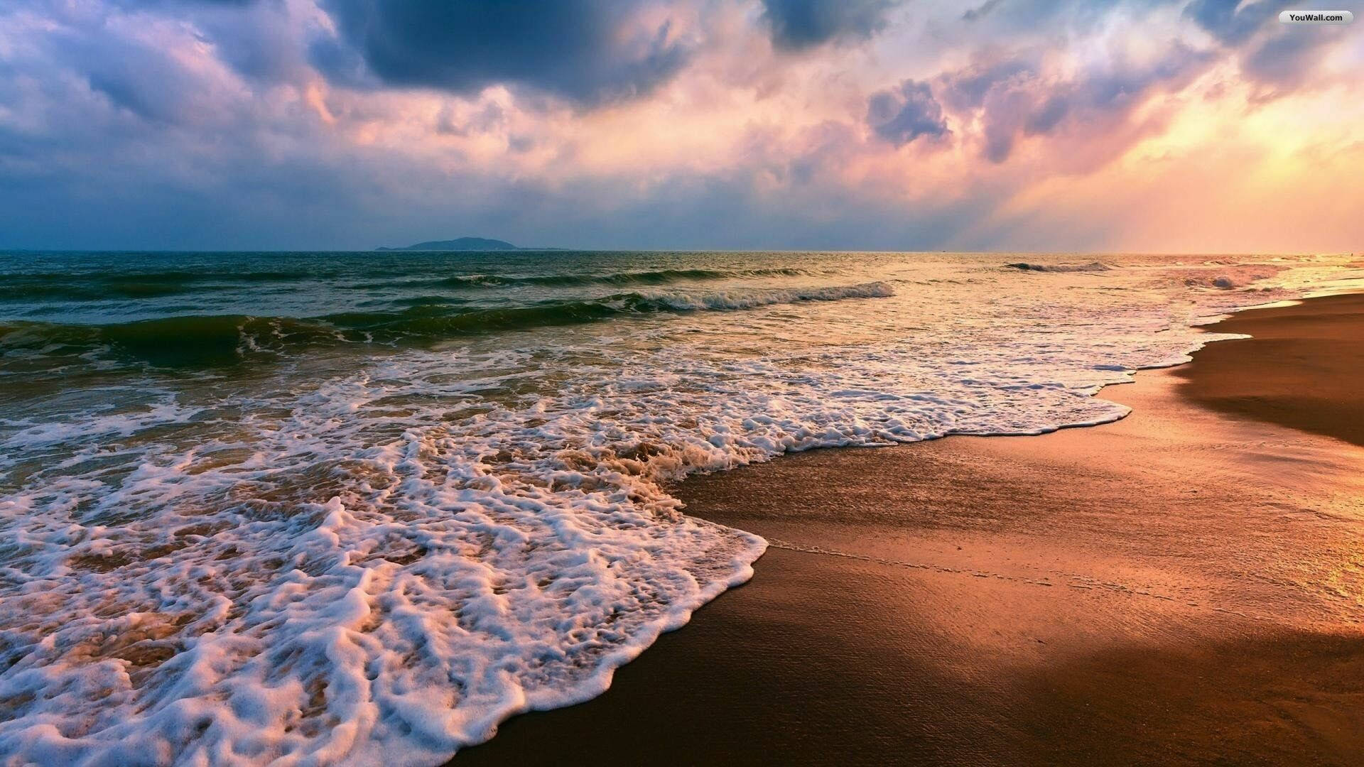 Florida Beach, ocean waves, sunset, Full HD Desktop Wallpaper