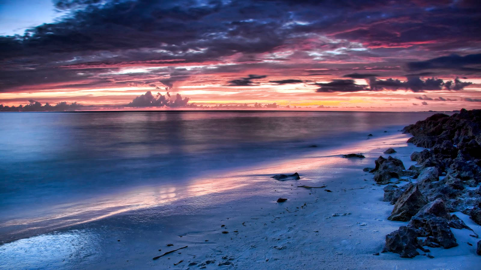 Florida Beach, sunset, pink and purple clouds, HD Desktop Wallpaper