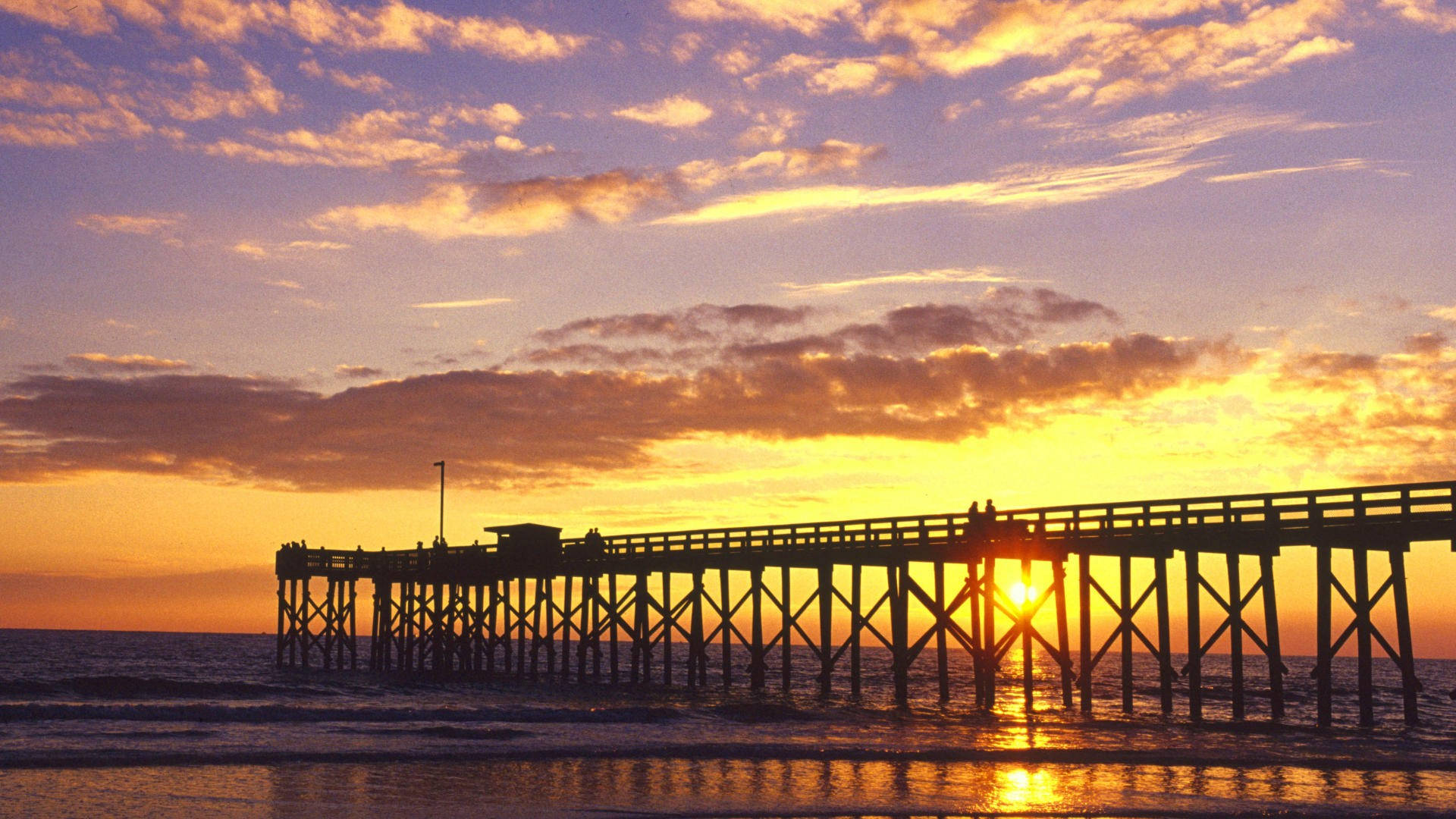 Florida Beach, wooden pier, sunset, Full HD Desktop Wallpaper
