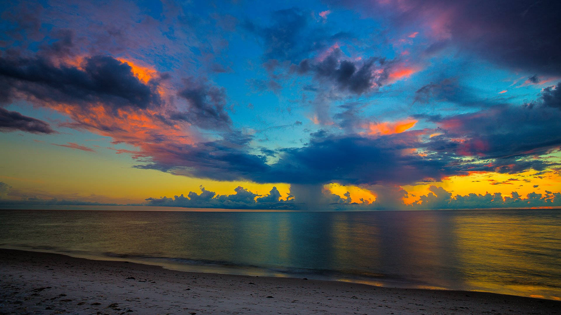 Florida Beach, colorful clouds, dramatic sunset, Full HD Desktop Wallpaper