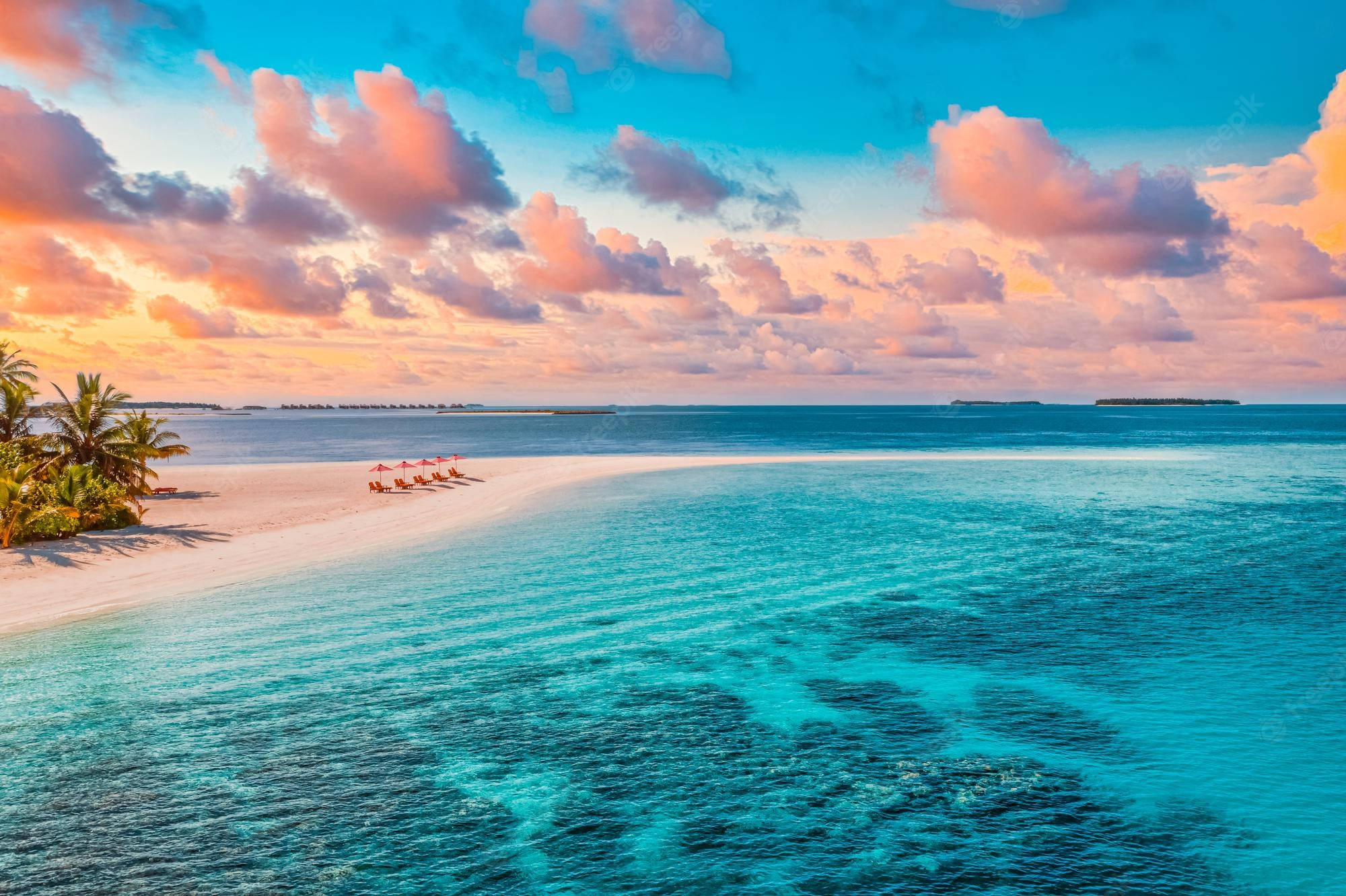 Florida Beach, turquoise blue sea, sunset, Full HD Desktop Wallpaper