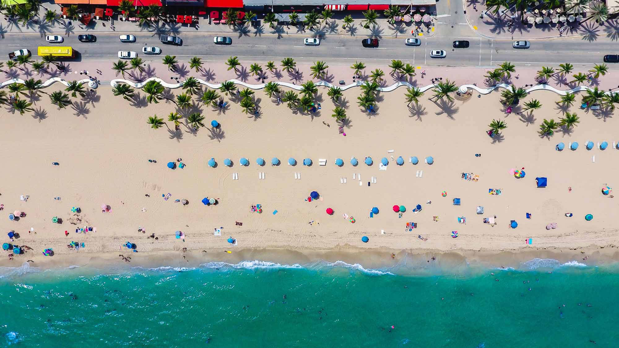 Florida Beach, turquoise water, palm trees, Full HD Desktop Wallpaper