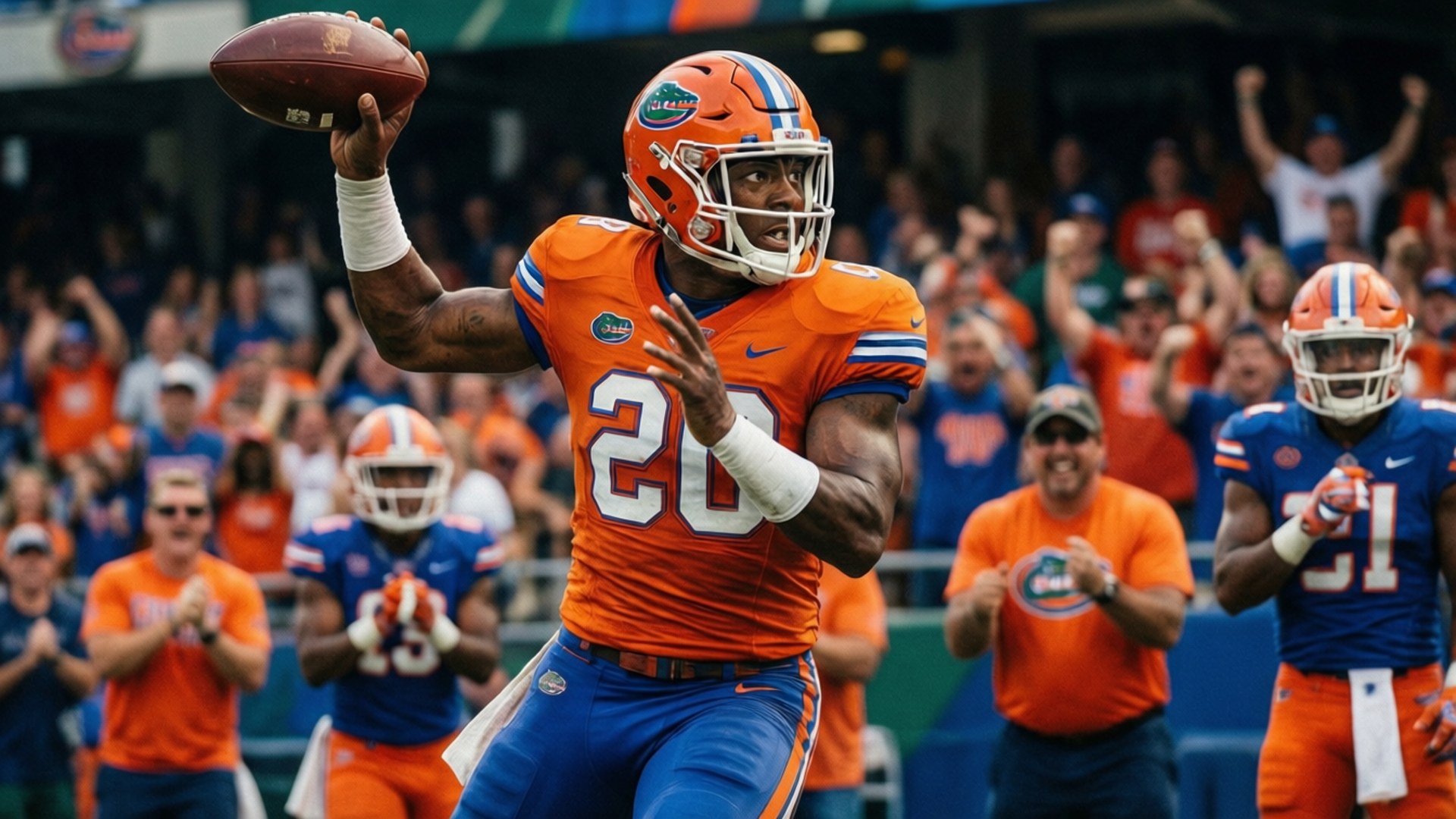 Florida Gators, orange and blue uniform, uniform number 20, Full HD Desktop Wallpaper