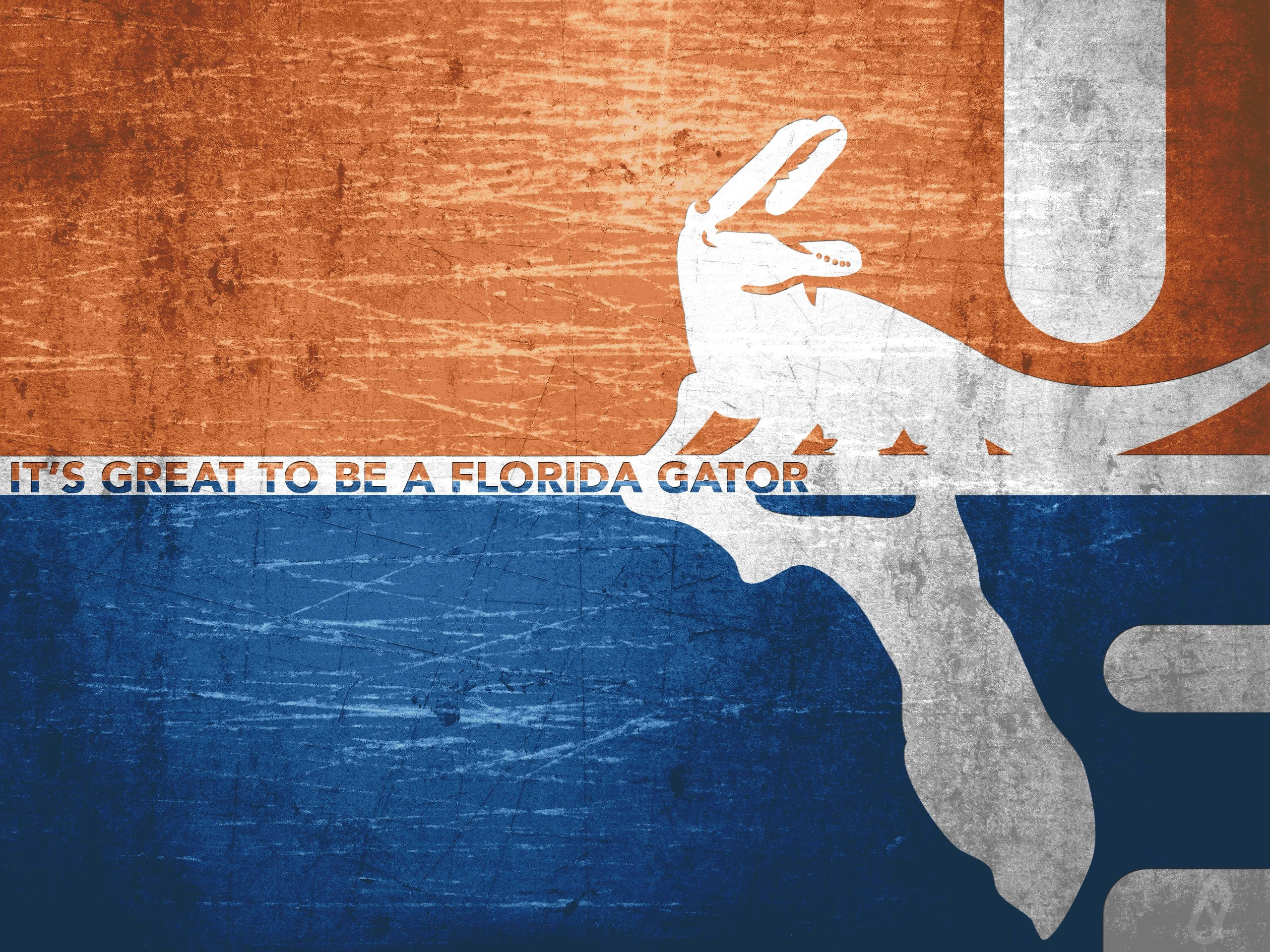 Florida Gators, vintage flag, white gator silhouette, 2K Desktop Wallpaper
